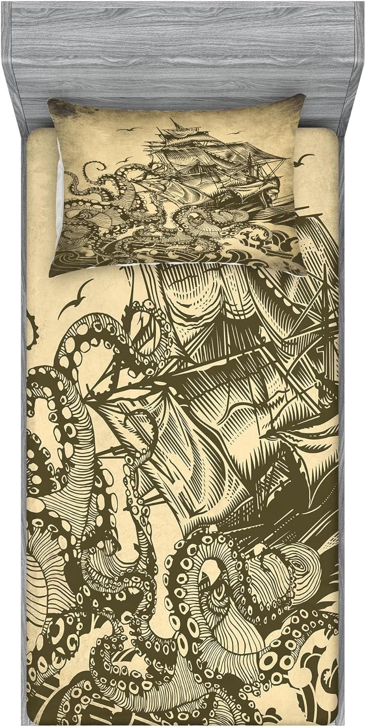Ambesonne Nautical Sheet Pillow Sham Set Yellow Olive