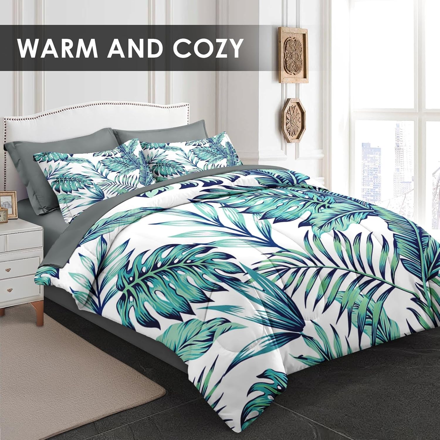 Pamnest Comforter Set King Size Blue Beach Geometric 1