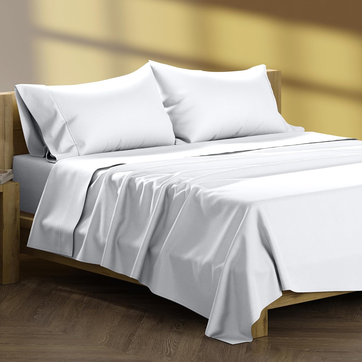 XOOX Linen California King Sheets Set - 4 PC 100 Cotton 500 TC