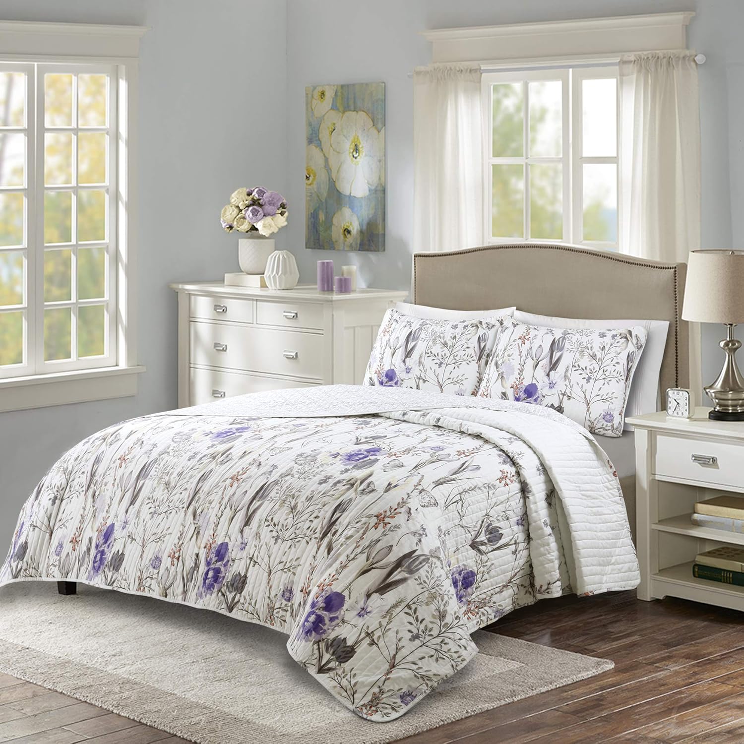 Lush Decor Adalia 3-Piece PurpleGray Quilt Set King