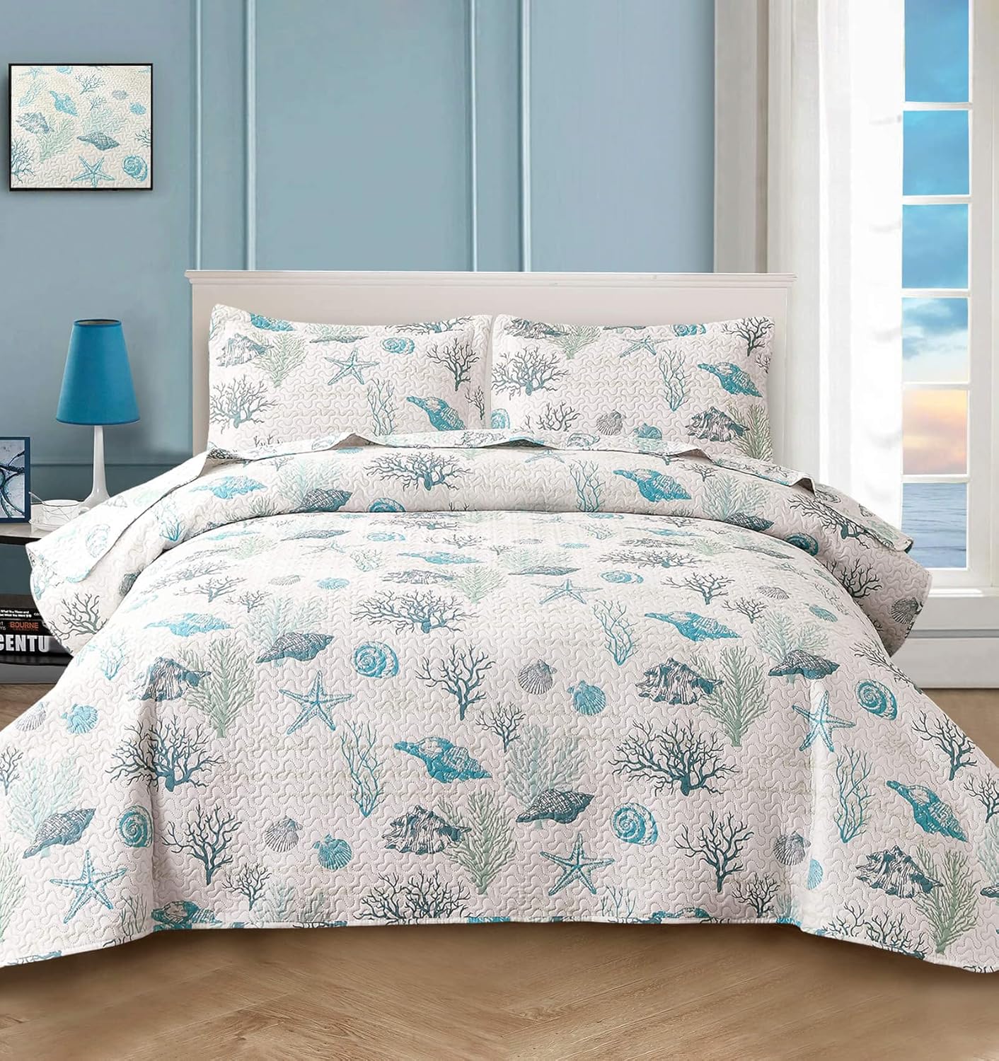 CHESITY 3-Piece Ocean Quilt Set Twin Size