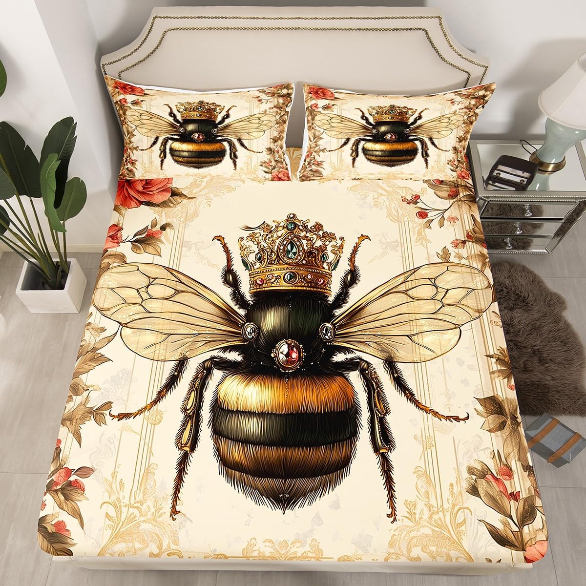 Castle Fairy Honey Bee Fitted Sheet Set Full Size 4 Pcs