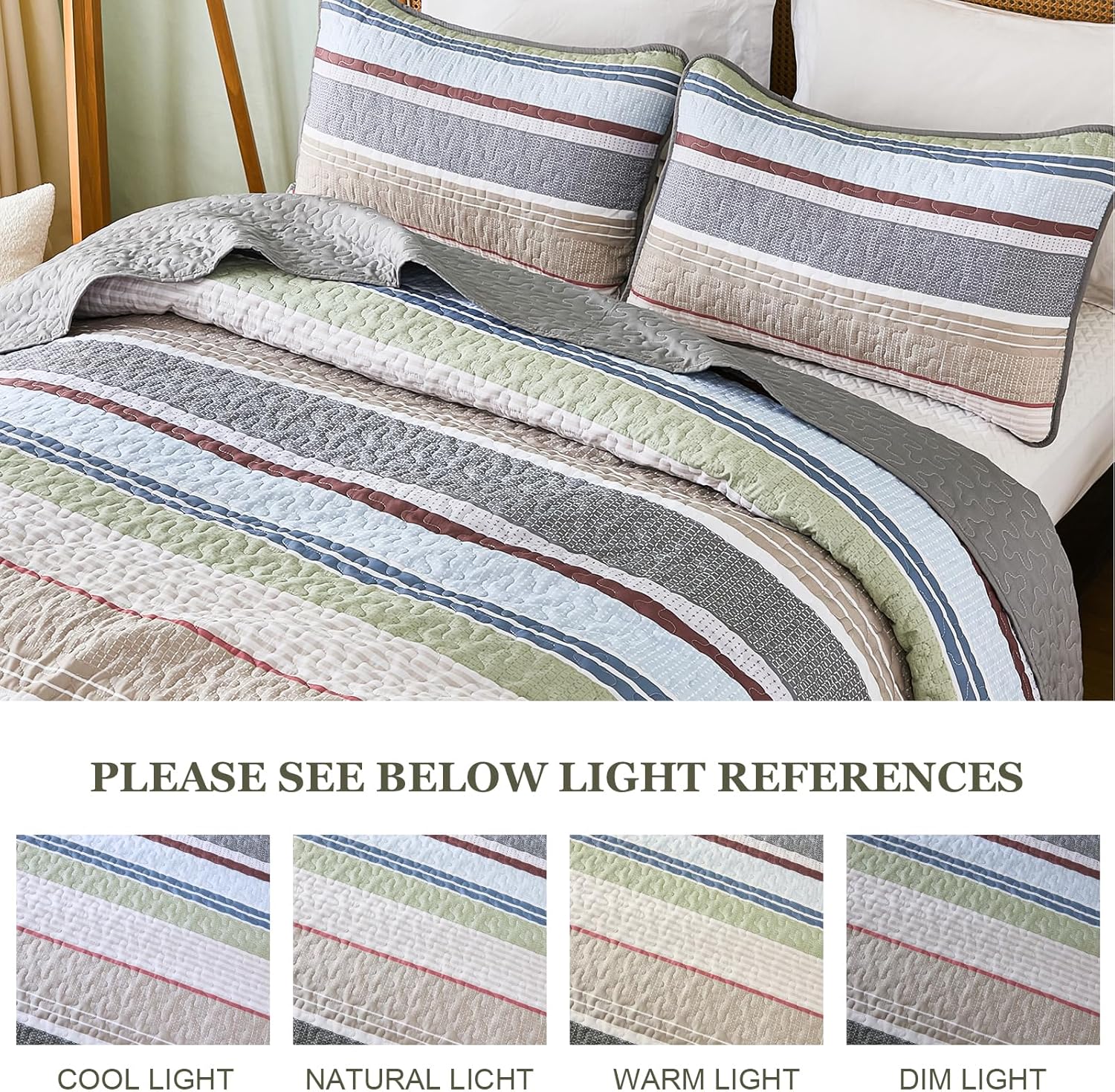 Dintszyayue King Size Quilt Set Sage Grey 3 Pieces 1