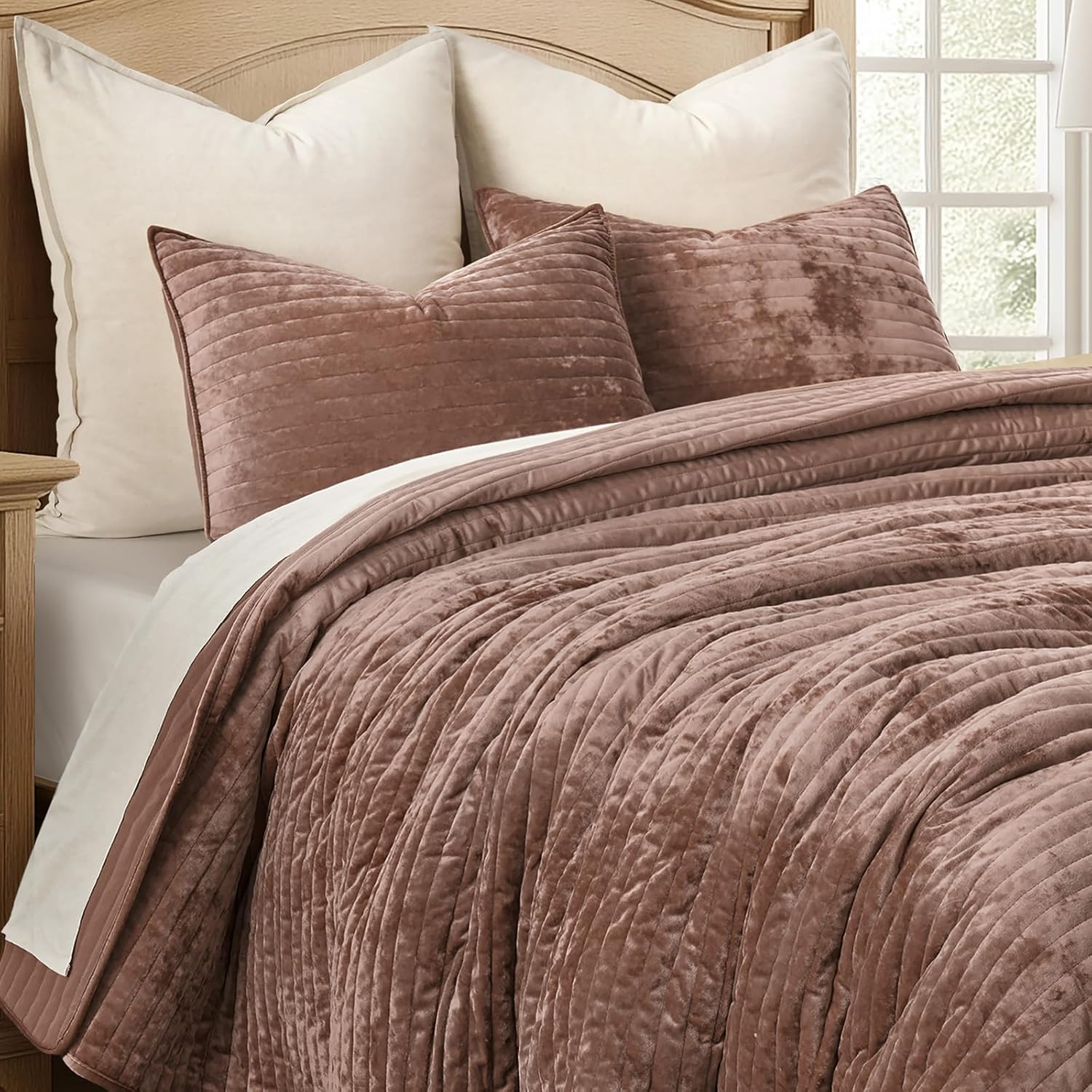 Evergrace Velvet Quilt Set King Size with Terracotta Clay