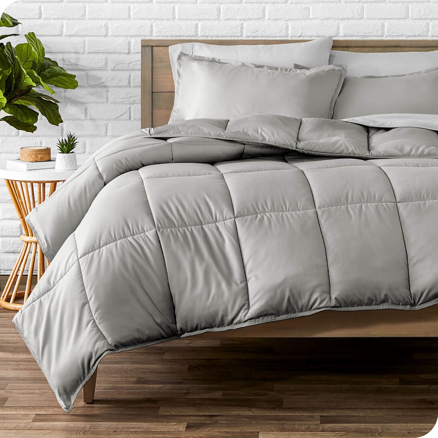 Bare Home Comforter Set with Pillowcase Bundle King Light Grey