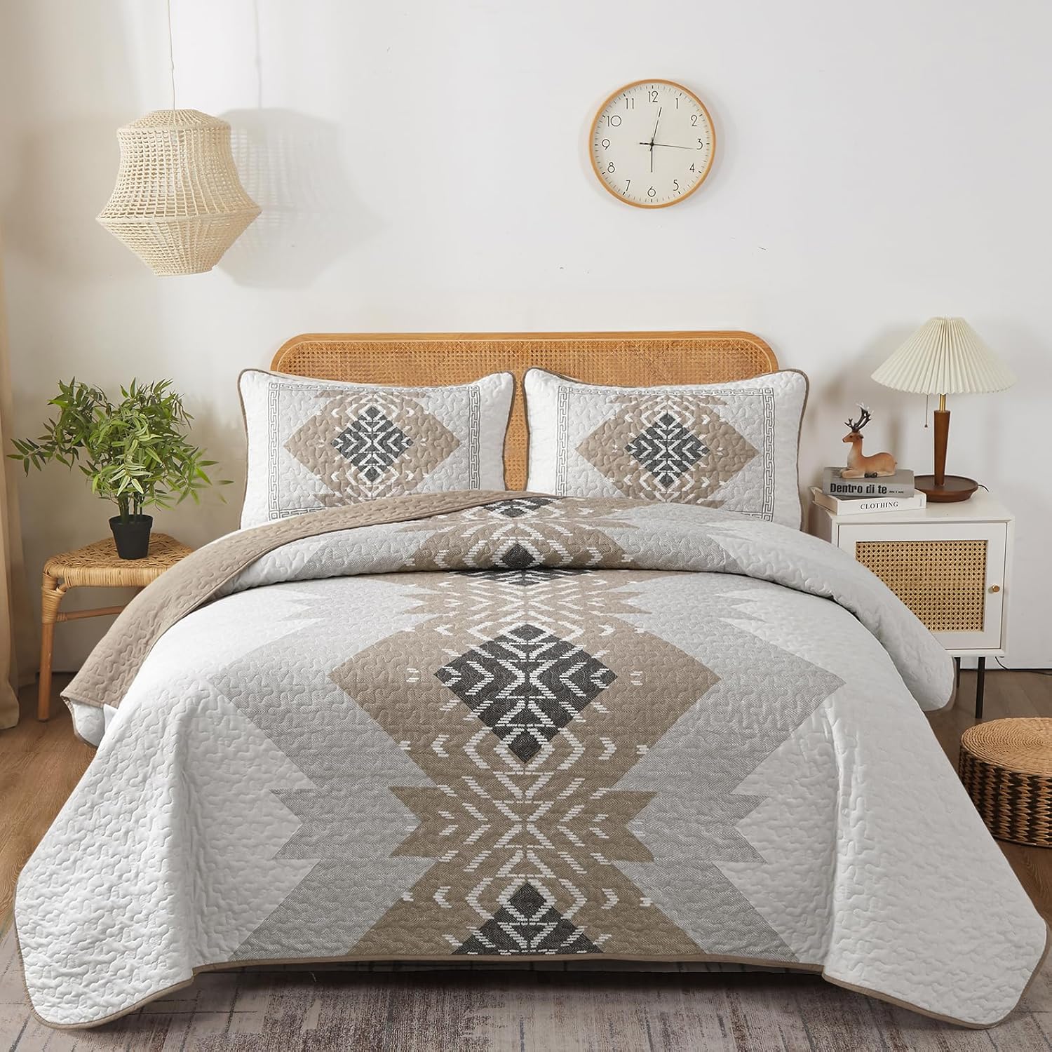 Dintszyayue Khaki Boho Quilt Set 3 Piece California King
