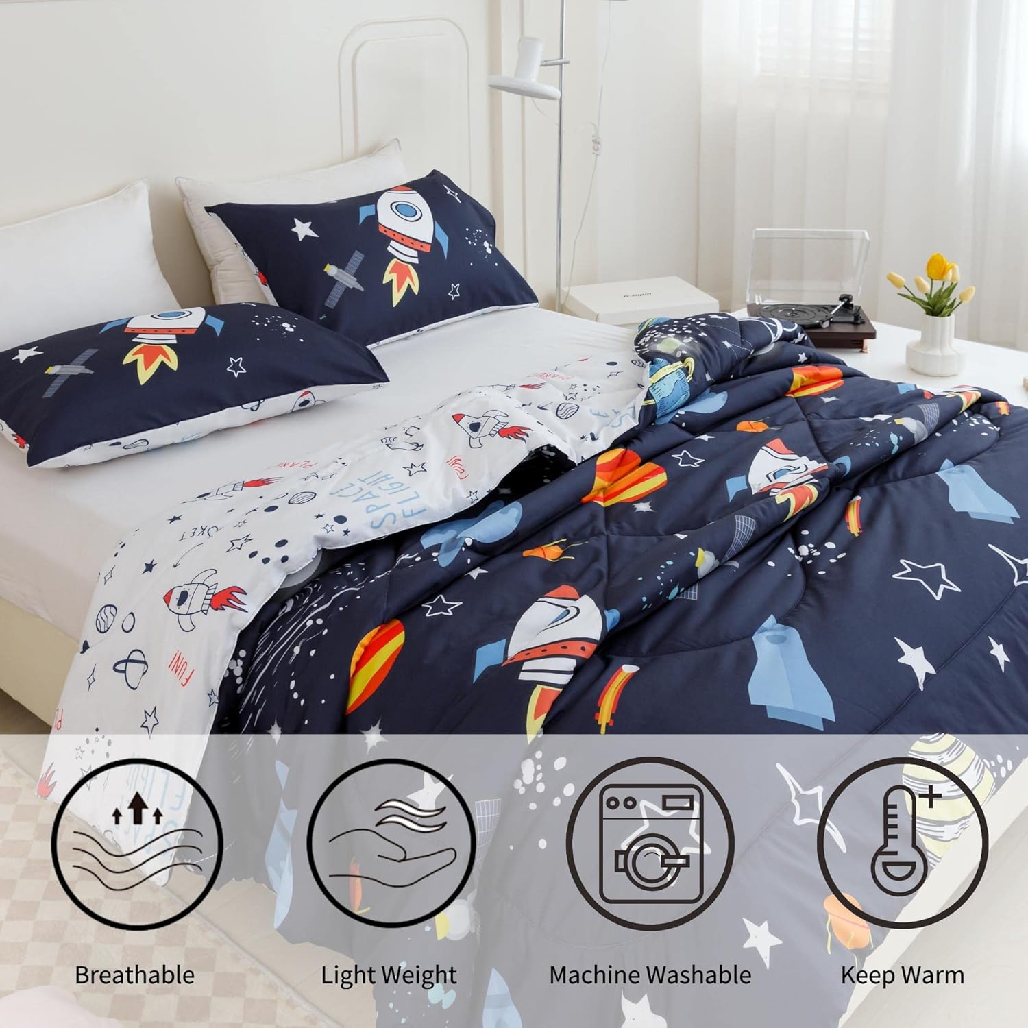 RYNGHIPY Space Rocket Comforter Set Queen Size