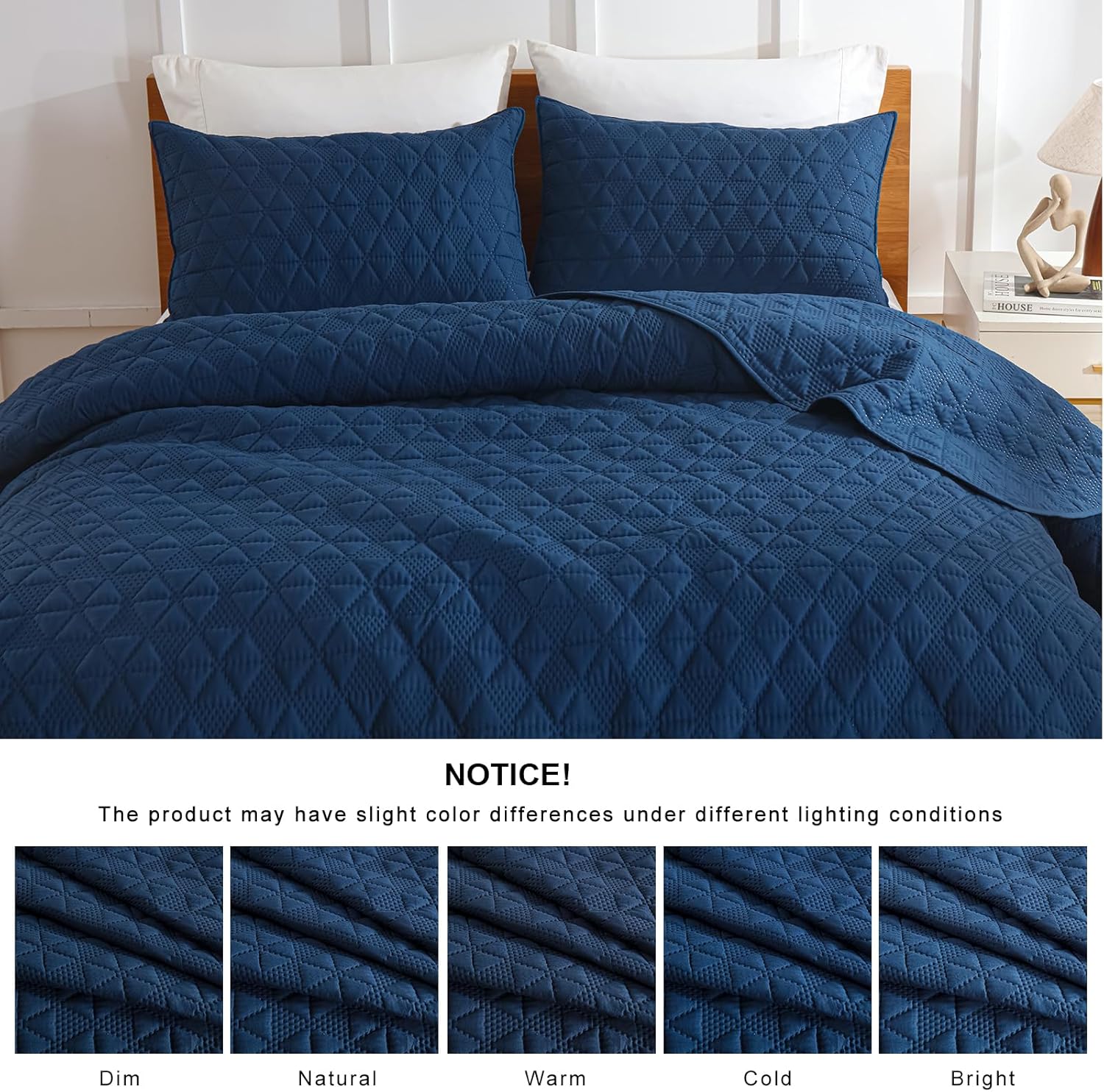 DJY Navy Blue King Size Quilt Set with Pillow Shams