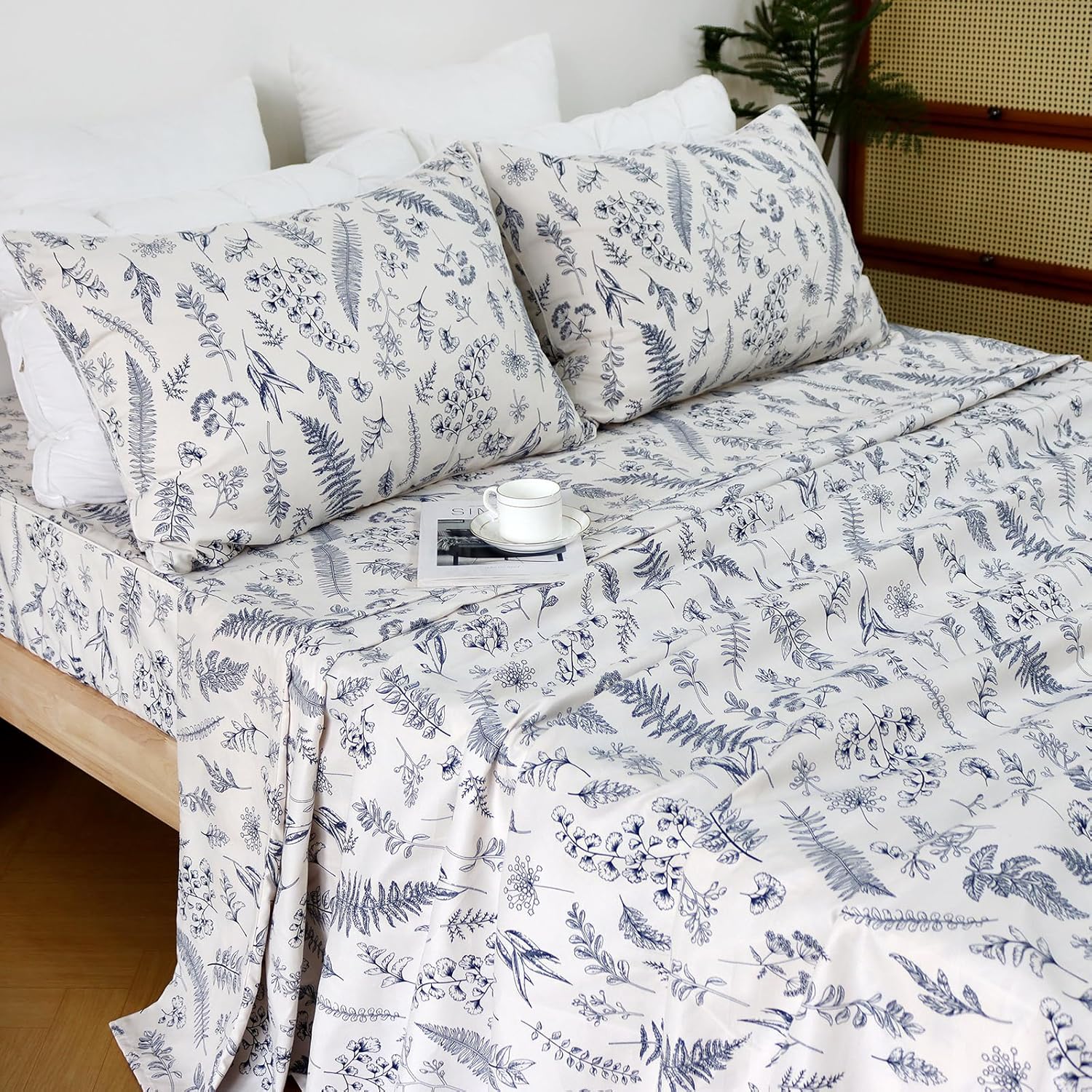 Usfivefam Floral Sheet Set King 4Pcs Soft Microfiber