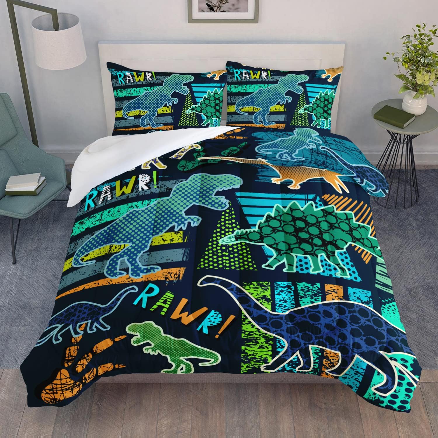 AILONEN Dinosaur Print Comforter Set Queen Size