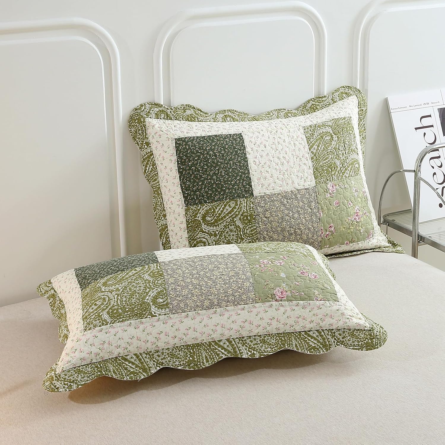 vctops Farmhouse Green Quilt Set 3 Piece