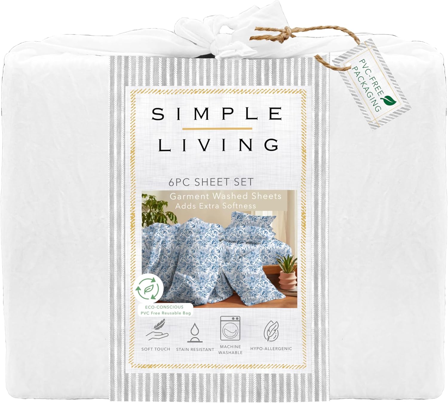 Simple Living 6PC Microfiber Bedding Set - KingOff White