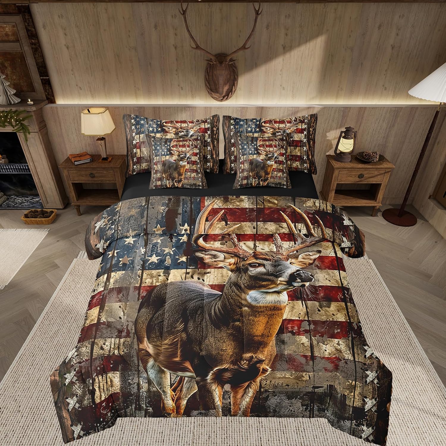 Feelyou Deer Hunting Comforter Set King Size 7 Piece