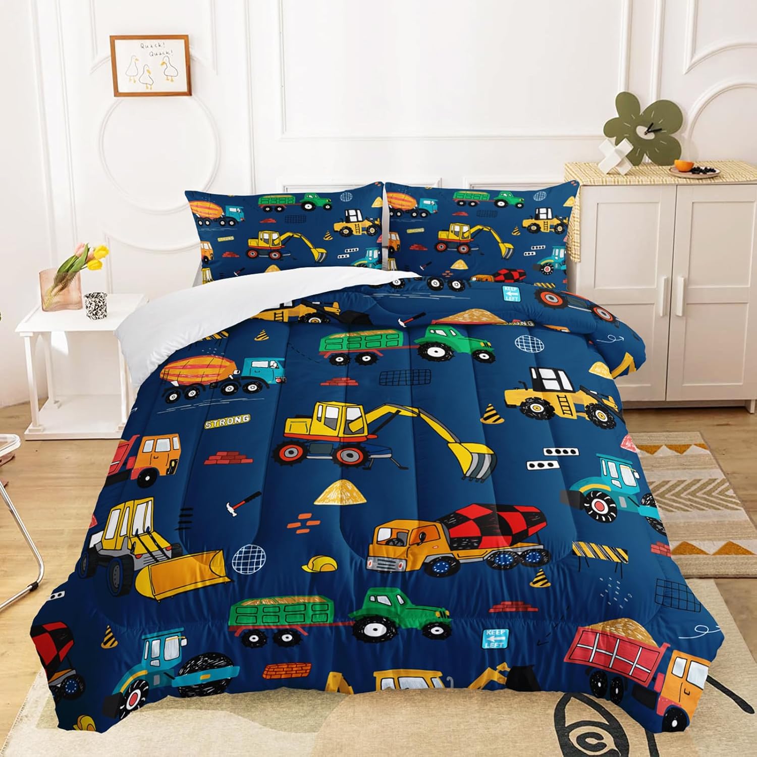 QOOMO Construction Themed Comforter Set for Kids