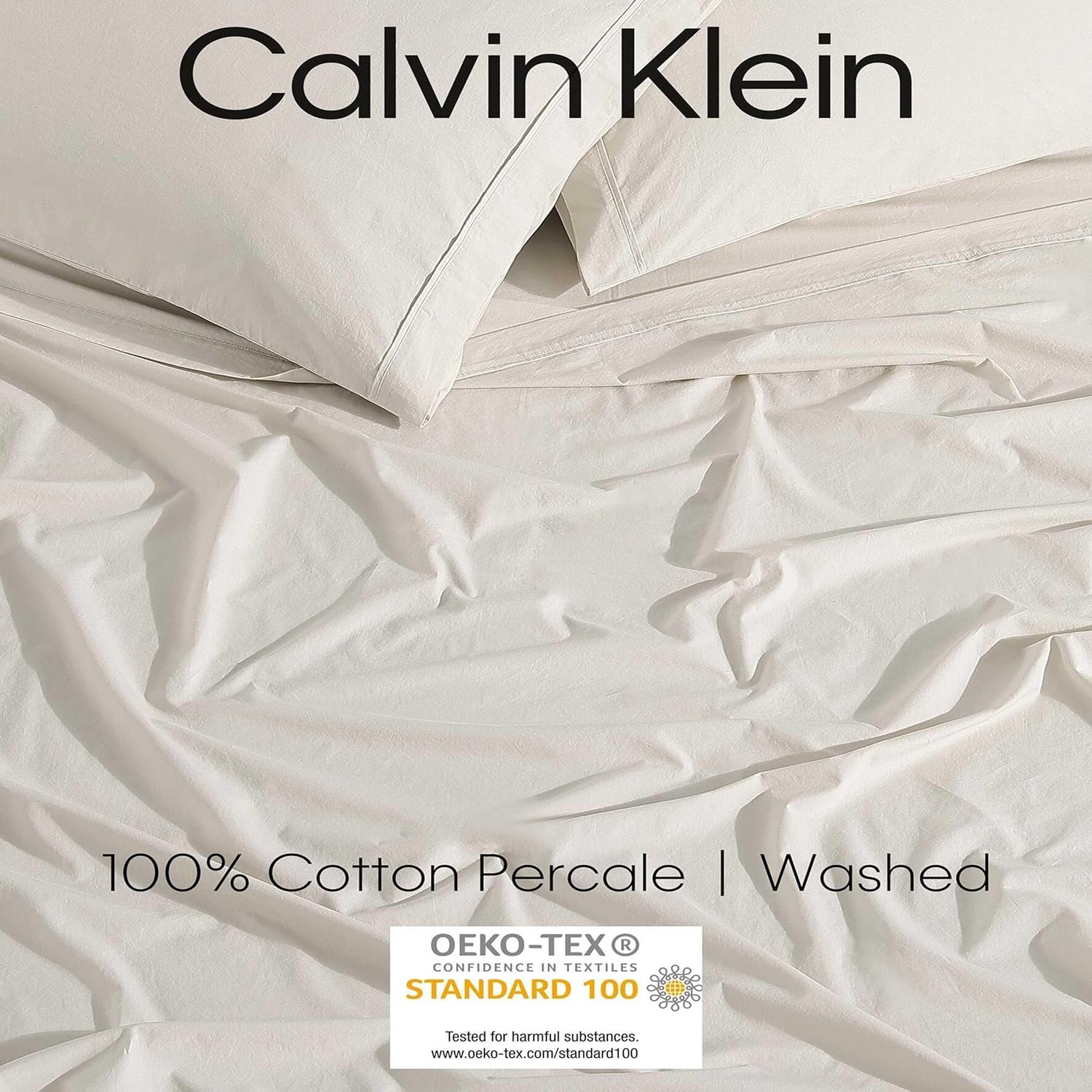 Calvin Klein Twin XL Sheet Set - Soft Cotton Percale with Deep Pockets 1