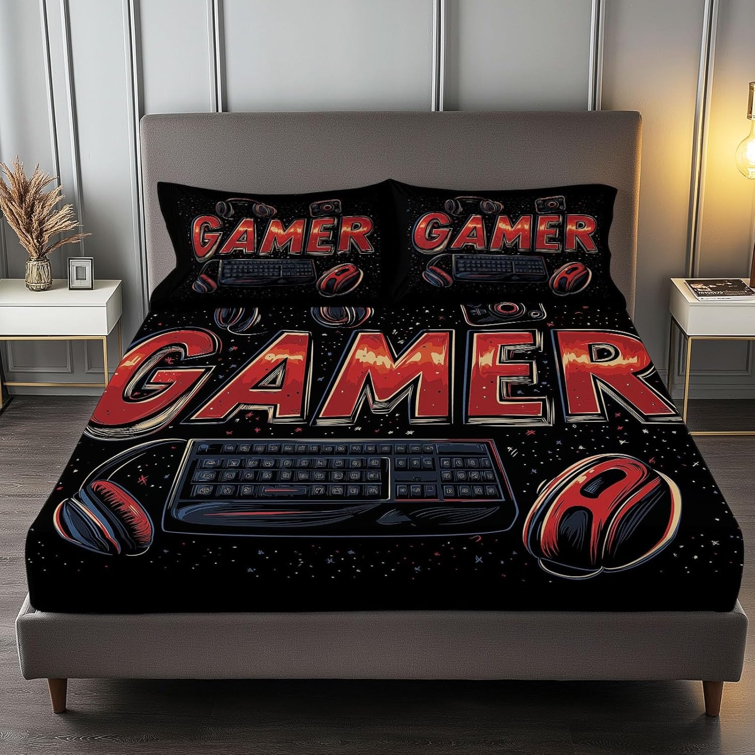 Twin XL Sheet Set 3 Pcs Gaming Print Microfiber