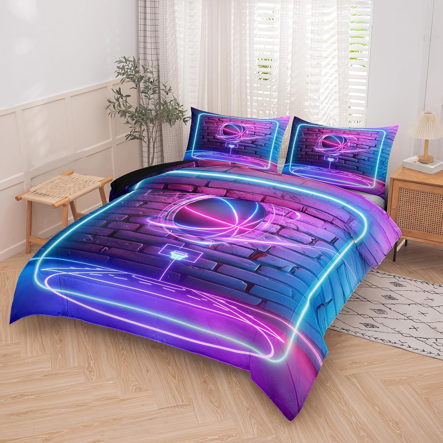 MWMWMW Boys Basketball Comforter Set Queen Size 3 Piece