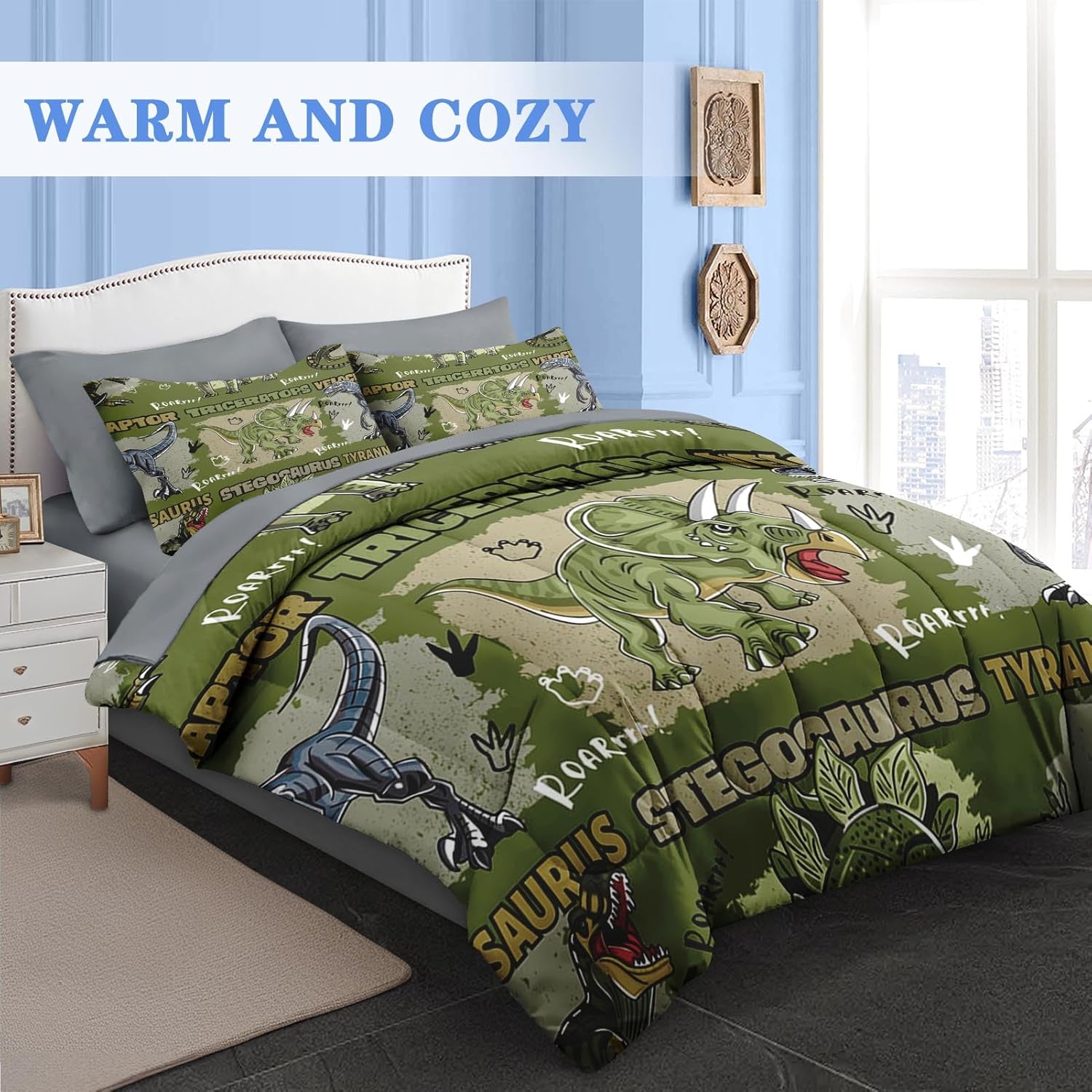 Pamnest Comforter Set Queen Size Dinosaur Cartoon