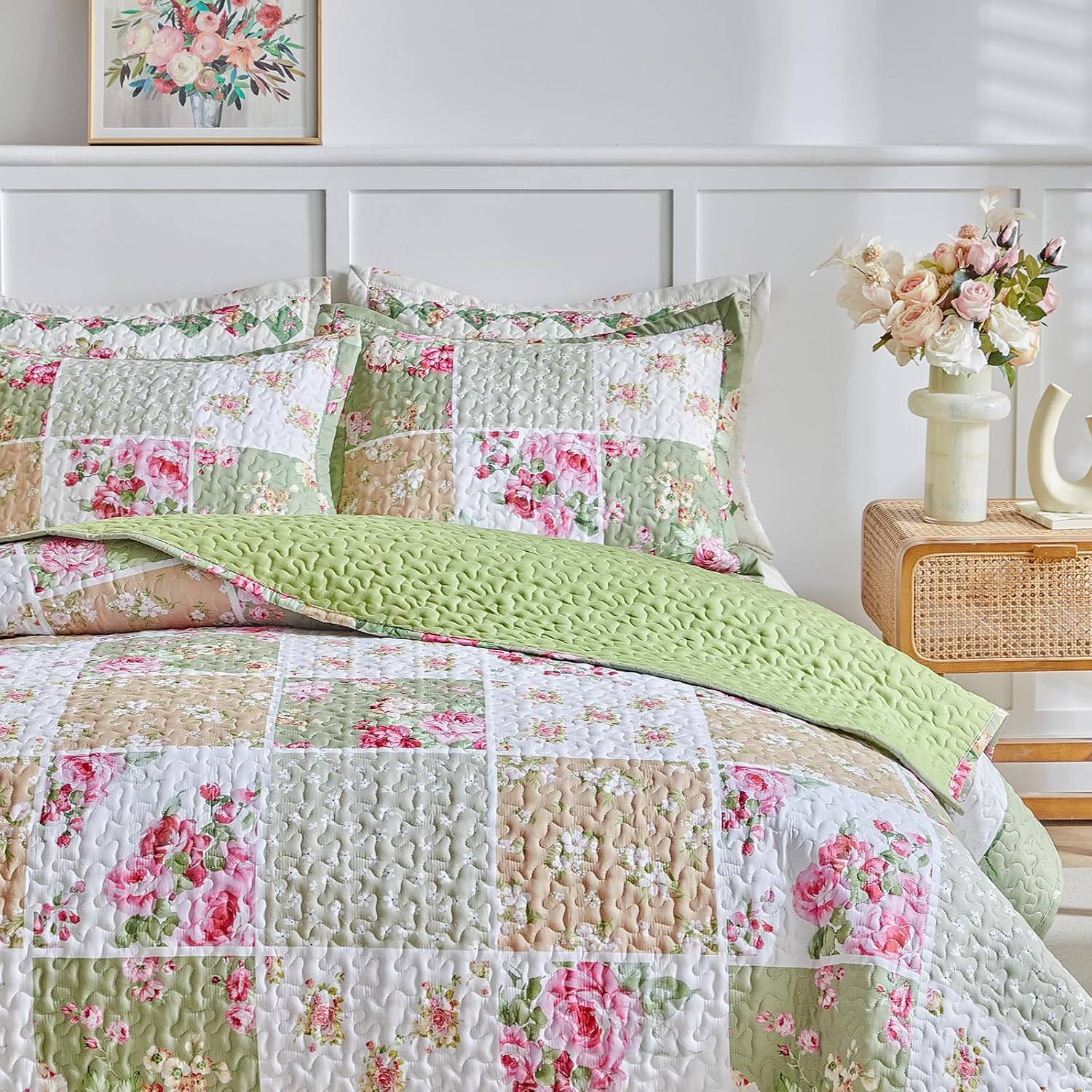 UOZZI Patchwork Quilt Set 3PC Queen Size Reversible