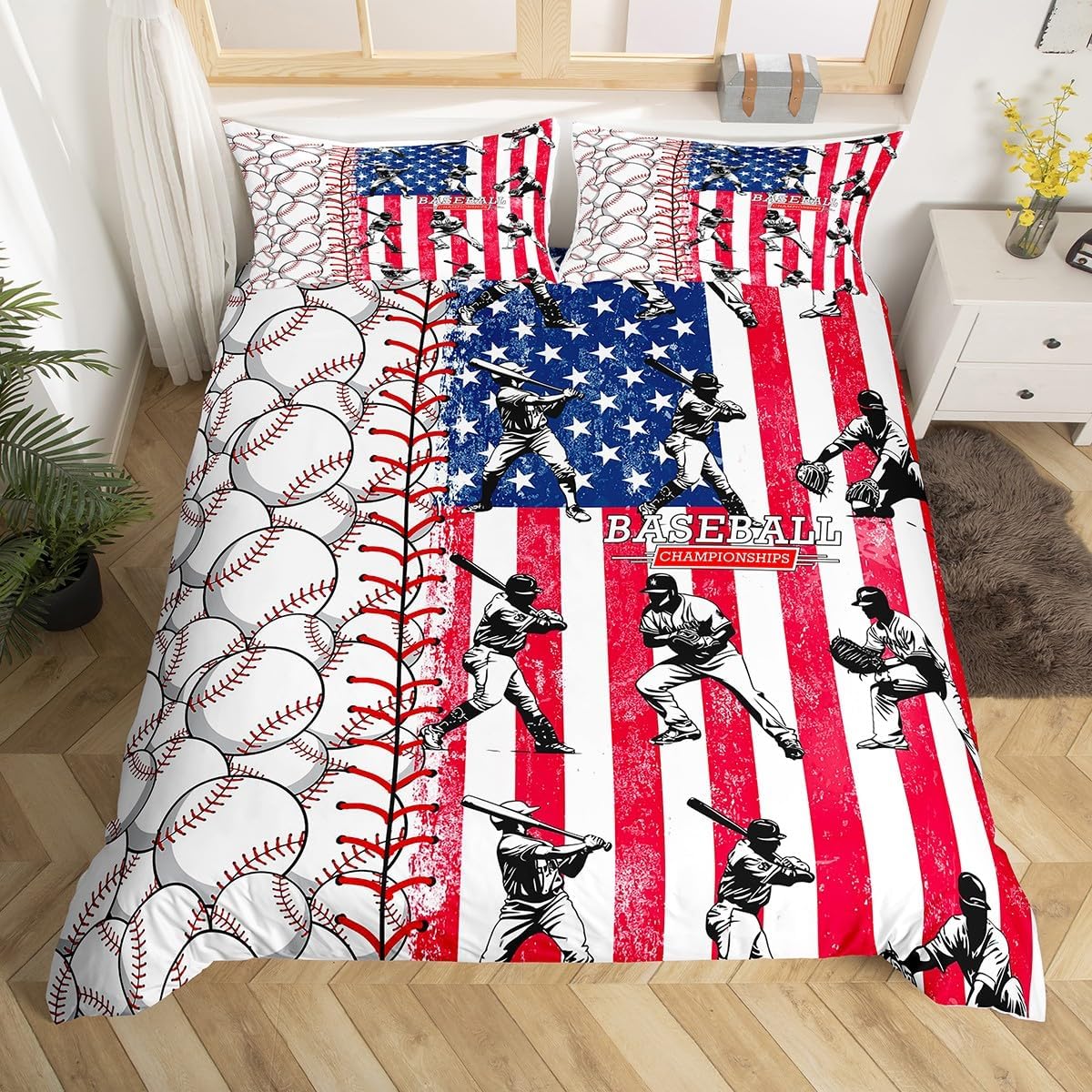Red Blue Stars and Stripes Duvet Cover Set for Boys