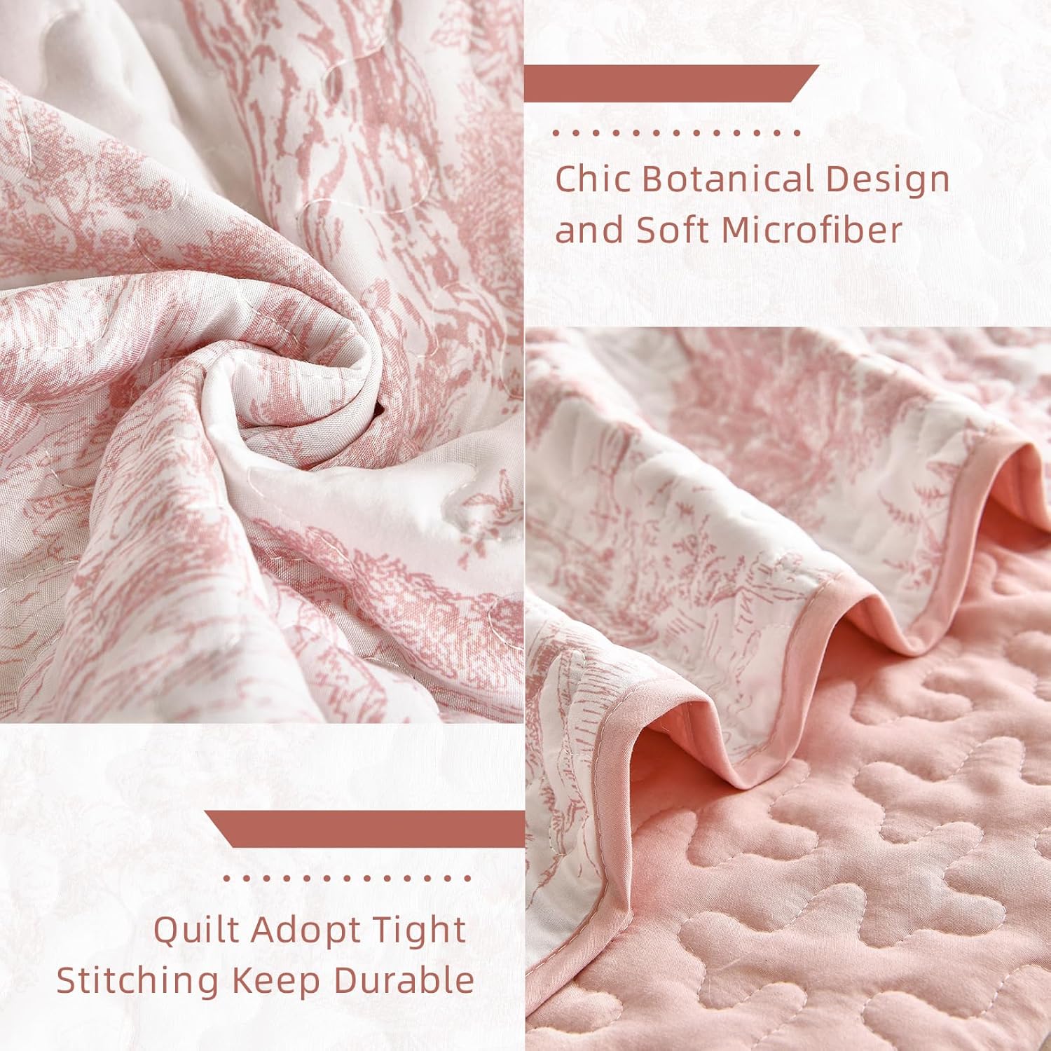 WONGS BEDDING Queen Size Quilt Set 3 Pieces Pink Floral