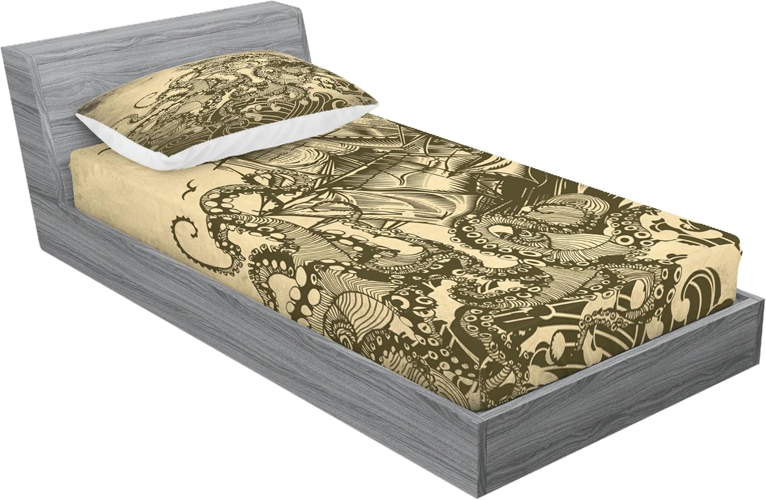 Ambesonne Nautical Sheet Pillow Sham Set Yellow Olive