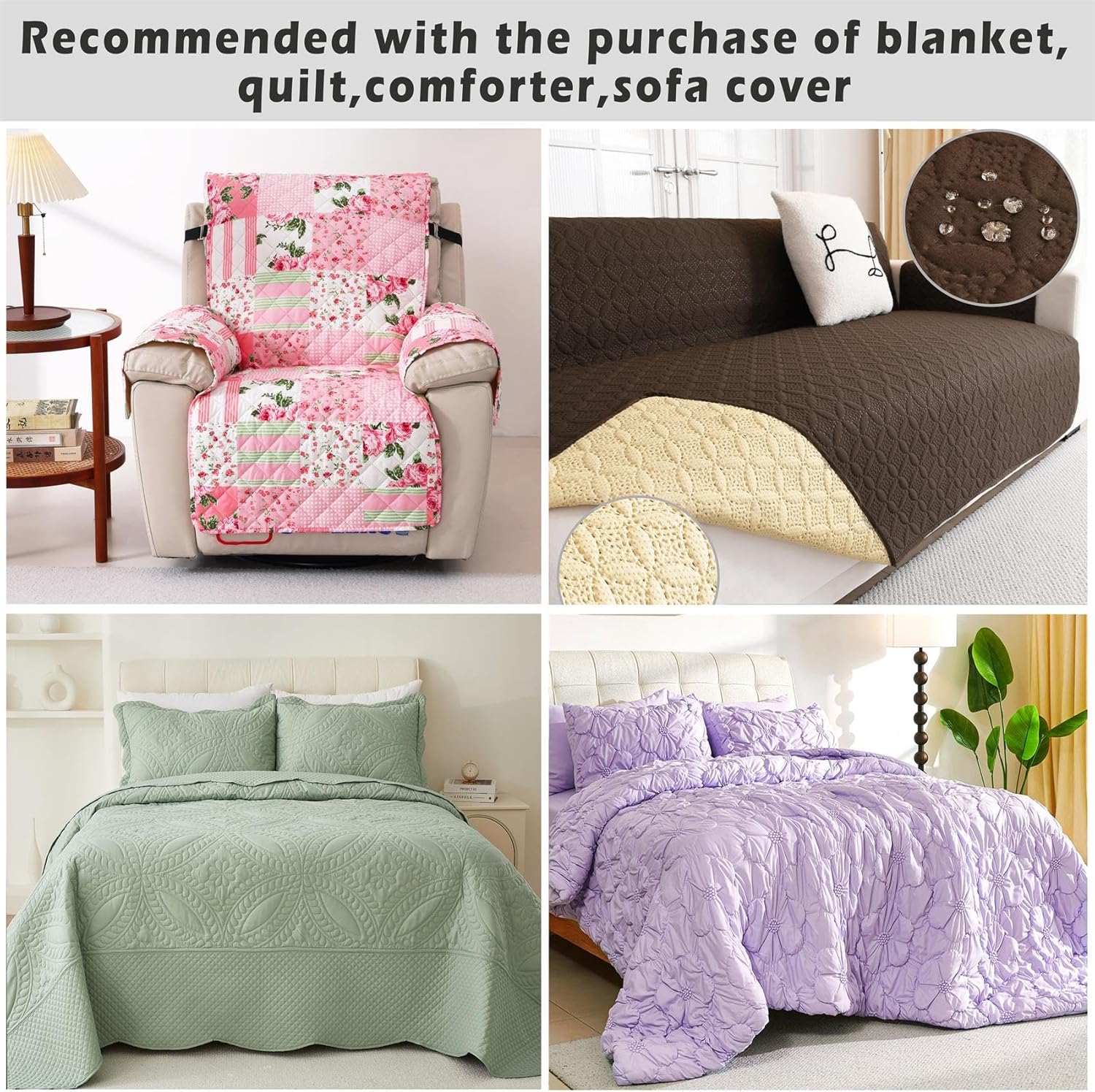 Cmfshape Reversible Lilac Floral Quilt Set