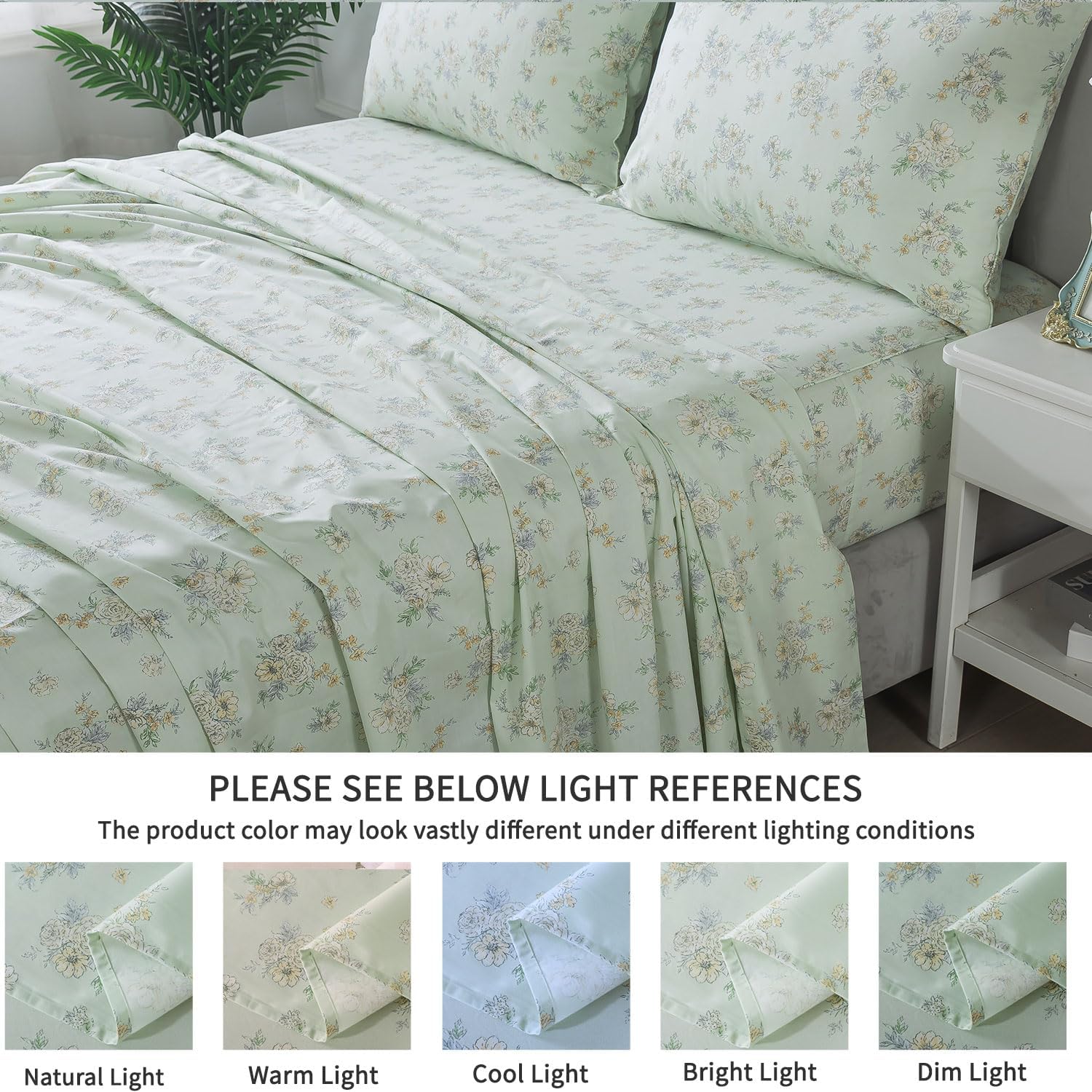 FADFAY Twin XL Floral Bed Sheet Set 4Pc