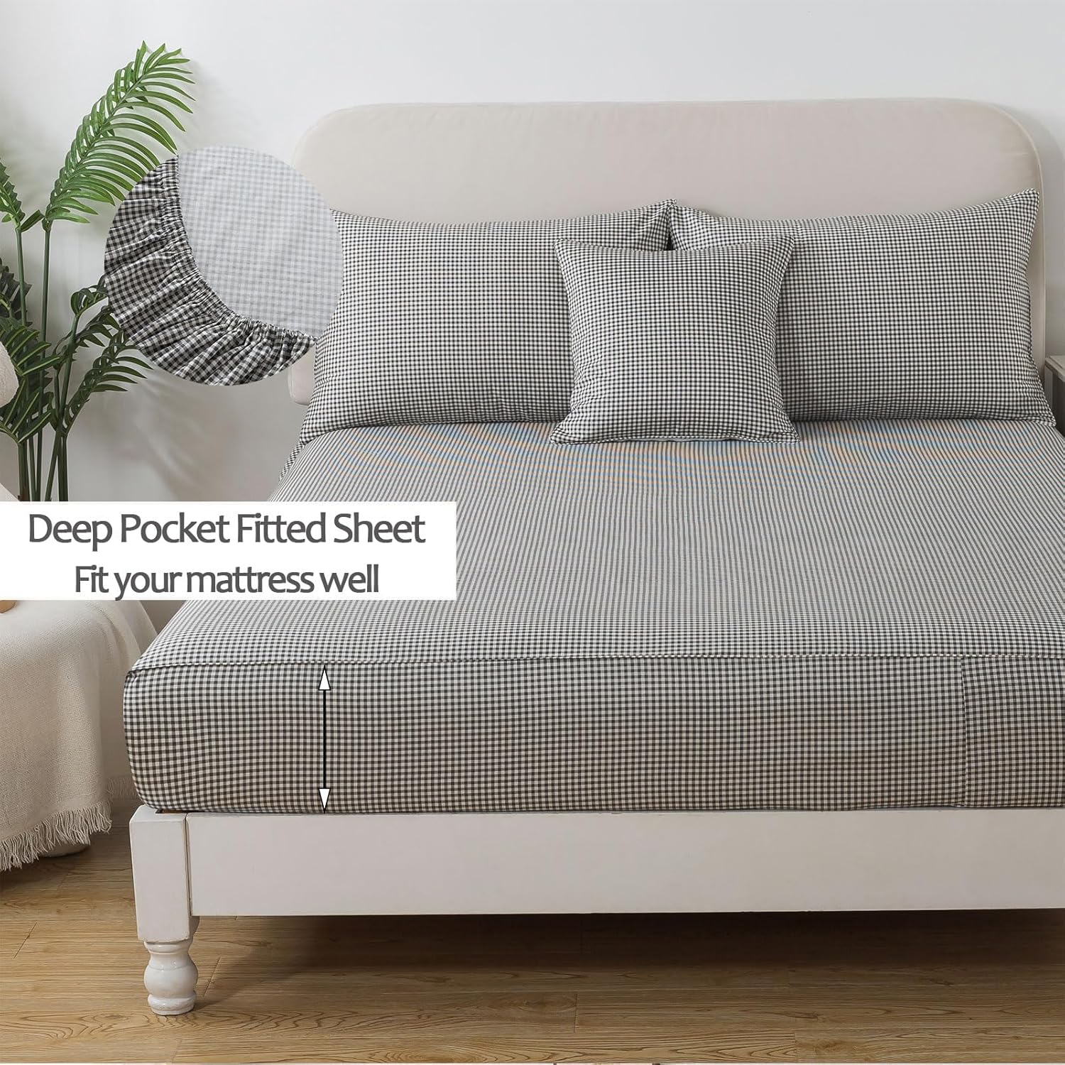 FADFAY Black Plaid Twin XL Deep Pocket Sheet Set with 2 Pillowcases