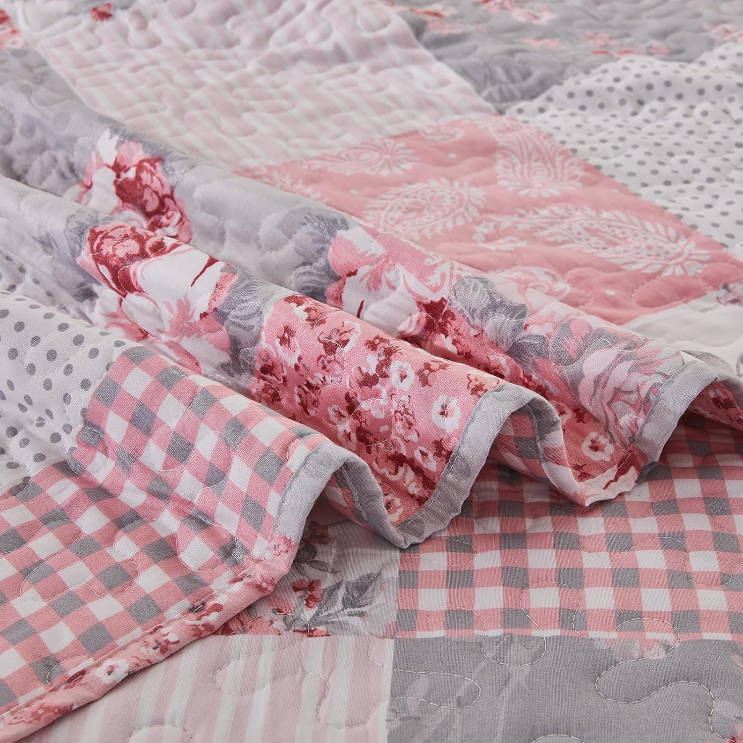 KINBEDY Oversized King Quilt Set 3 Piece Floral Patchwork