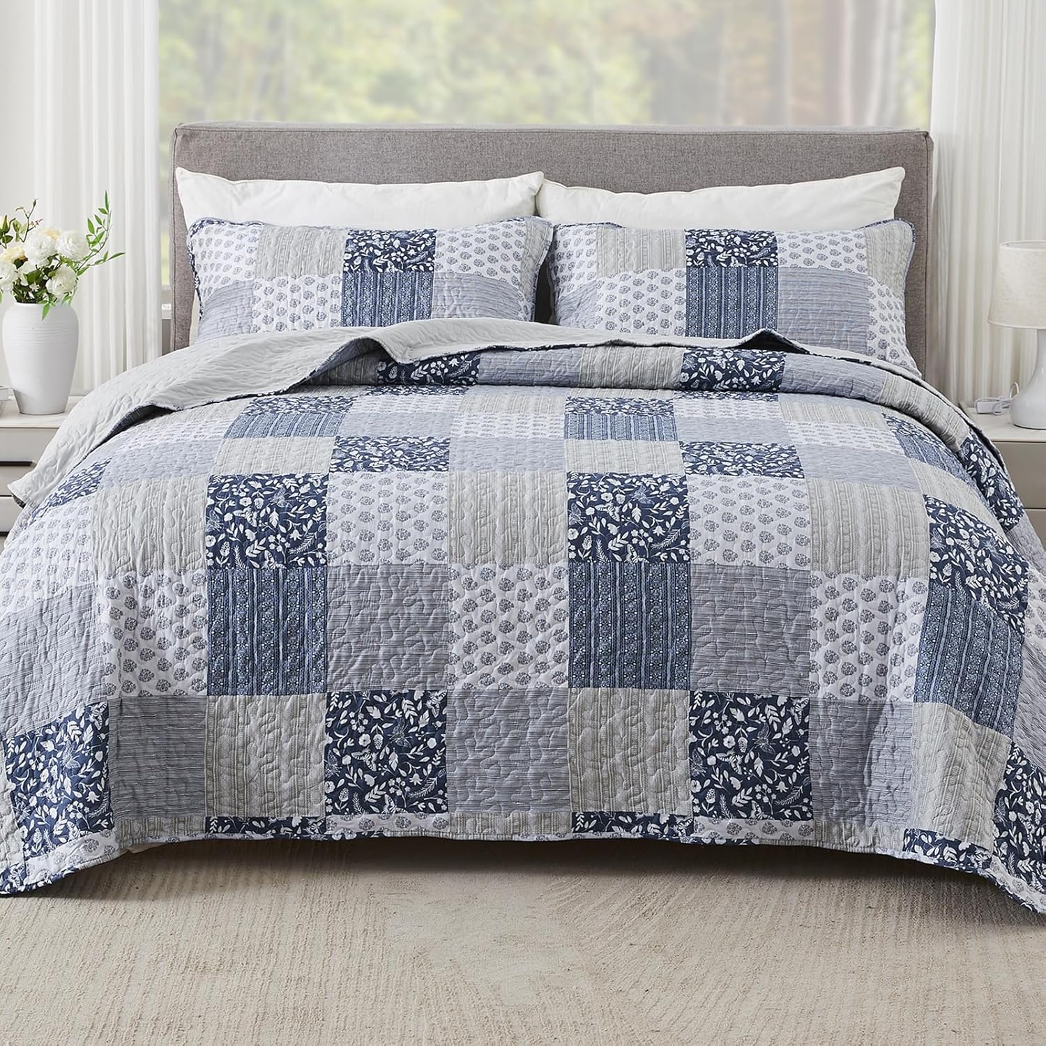 Cozyholy Alaska King Quilt Set 3 Pcs Reversible Patchwork