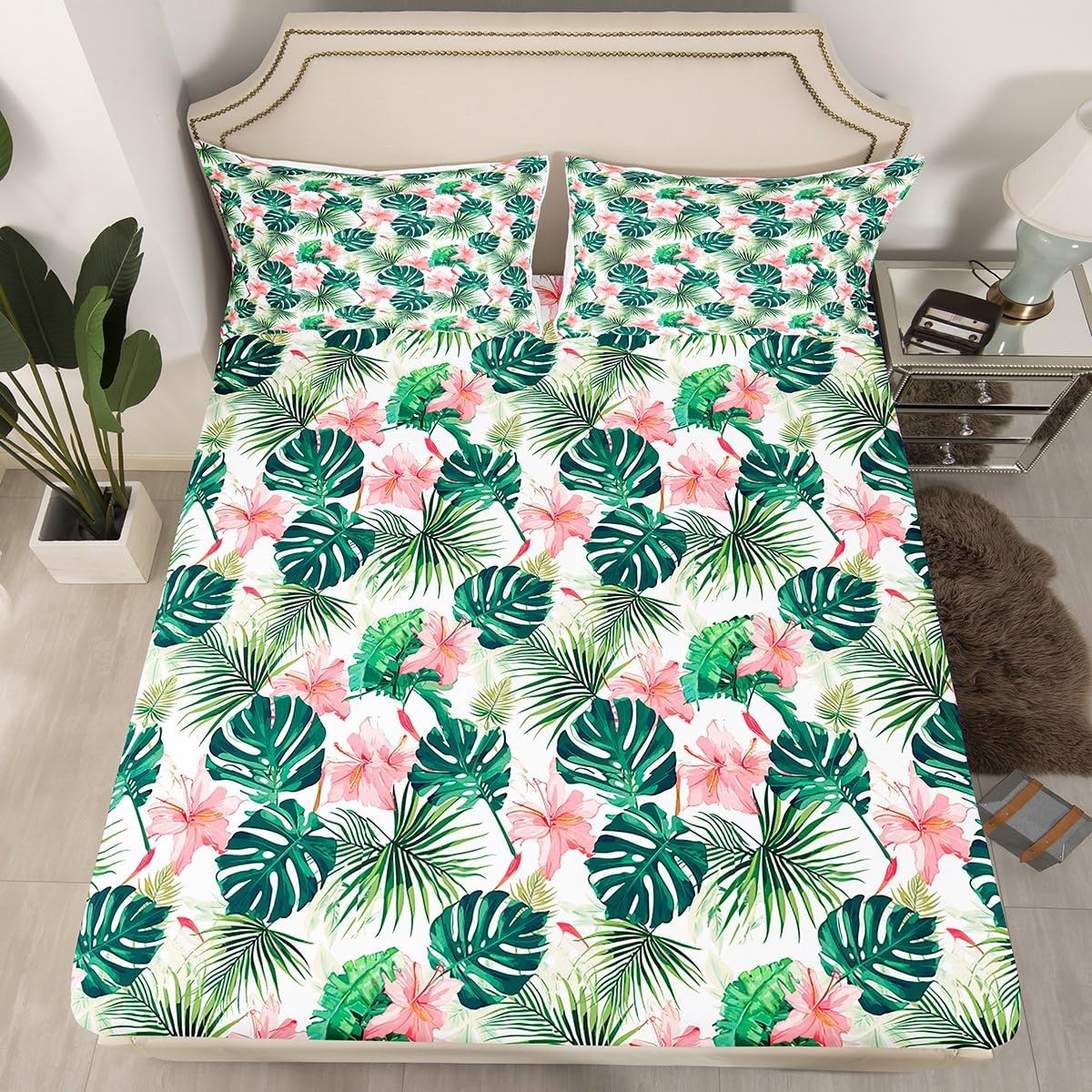 Feelyou King Size Kids Floral Palm Leaf Sheet Set