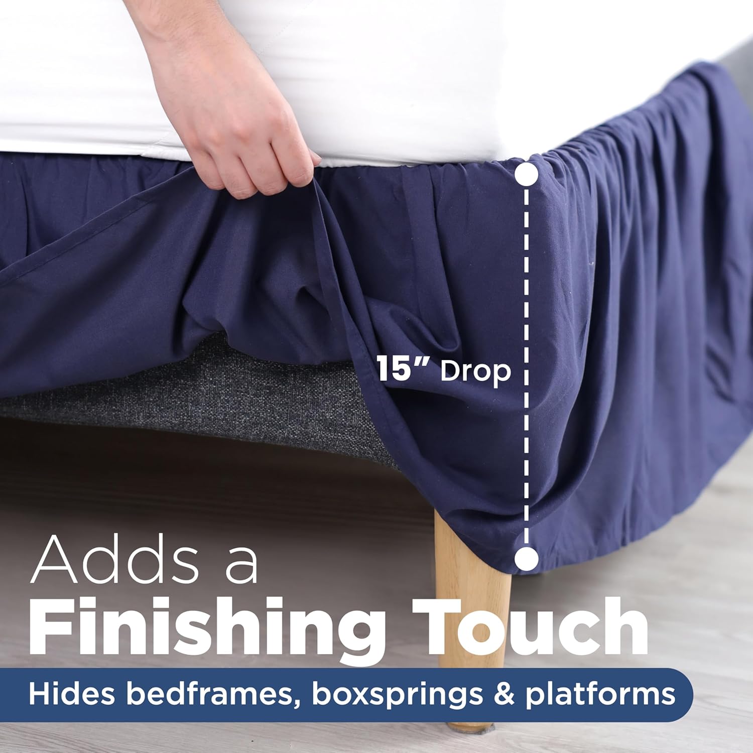 Martex Navy Full Ruffle Bed Skirt 15 Inch Drop
