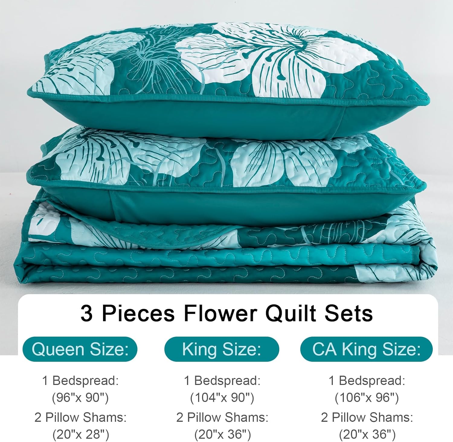 DJYO Gradient Green Floral Quilt Set 3 Piece