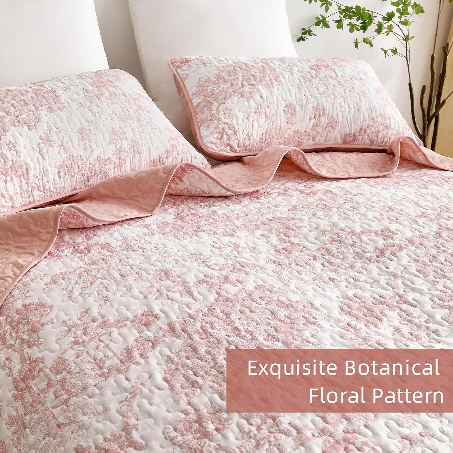 WONGS BEDDING Queen Size Quilt Set 3 Pieces Pink Floral