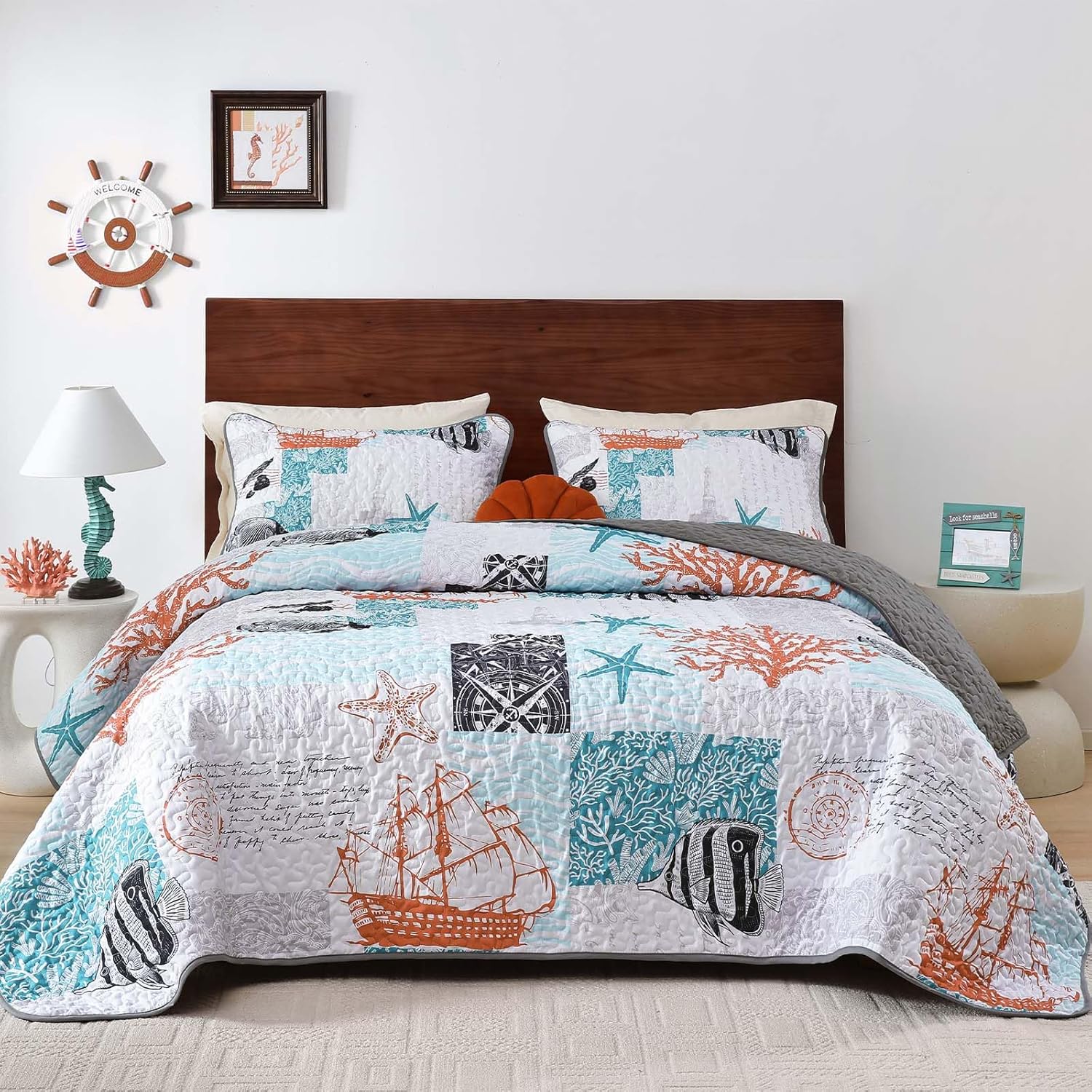 Djoymock Coastal King Quilt Set 3 Piece