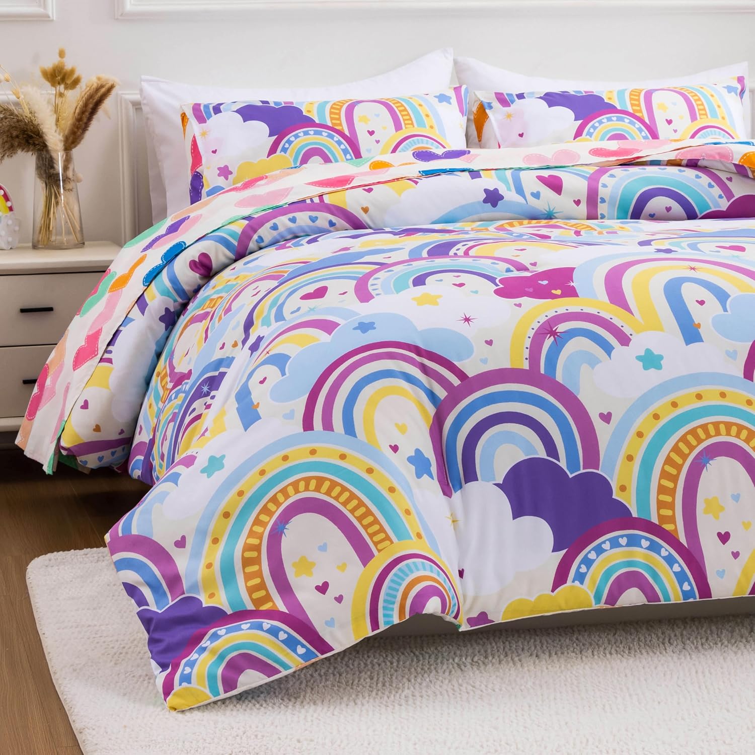 Btargot 5 Piece Light Purple Rainbow Comforter Set for Kids 1