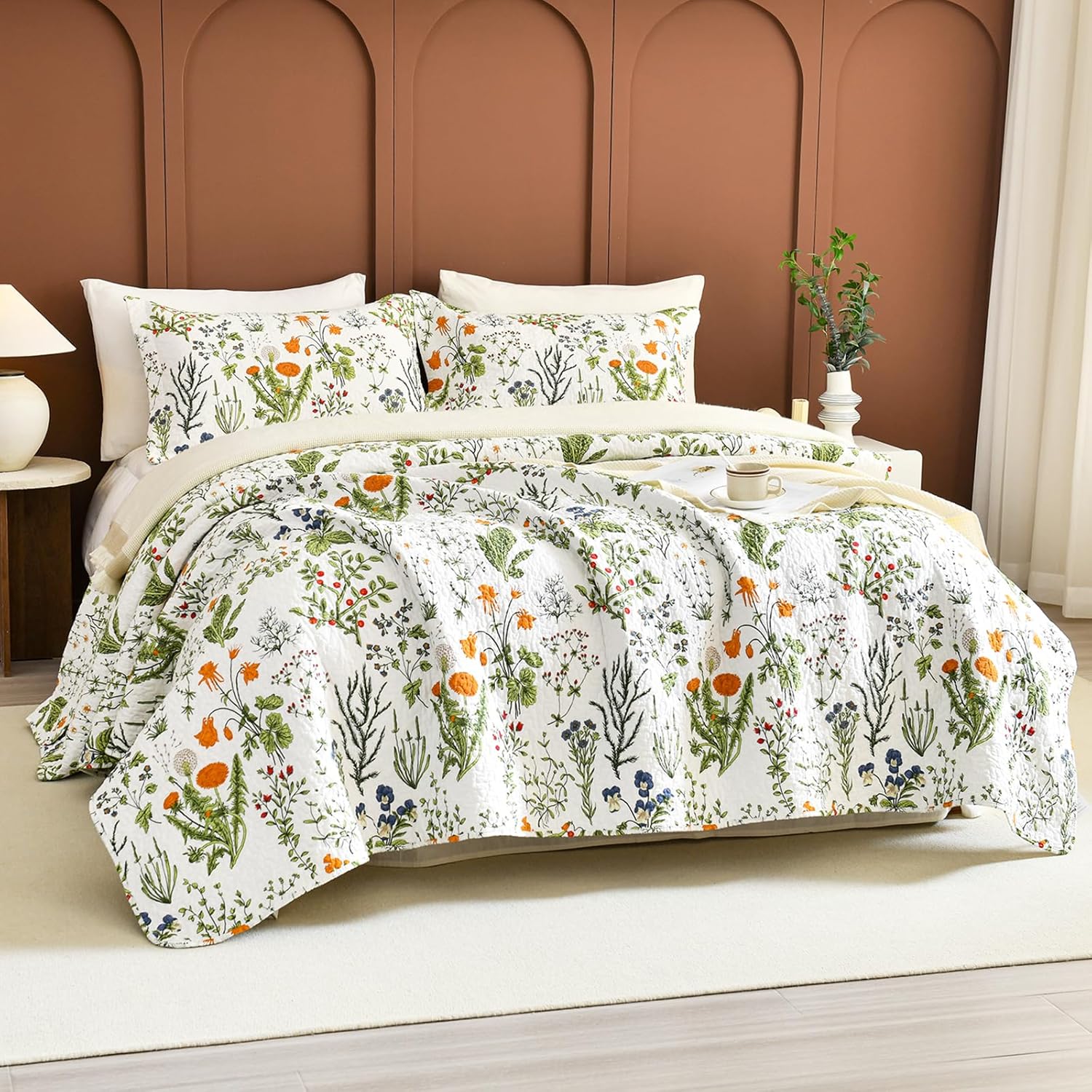 Sanracie Cotton Floral King Quilt Set Yello