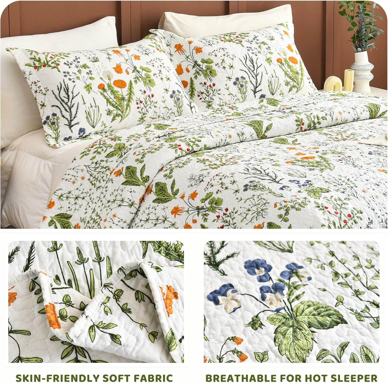 Sanracie Cotton Floral King Quilt Set Yello