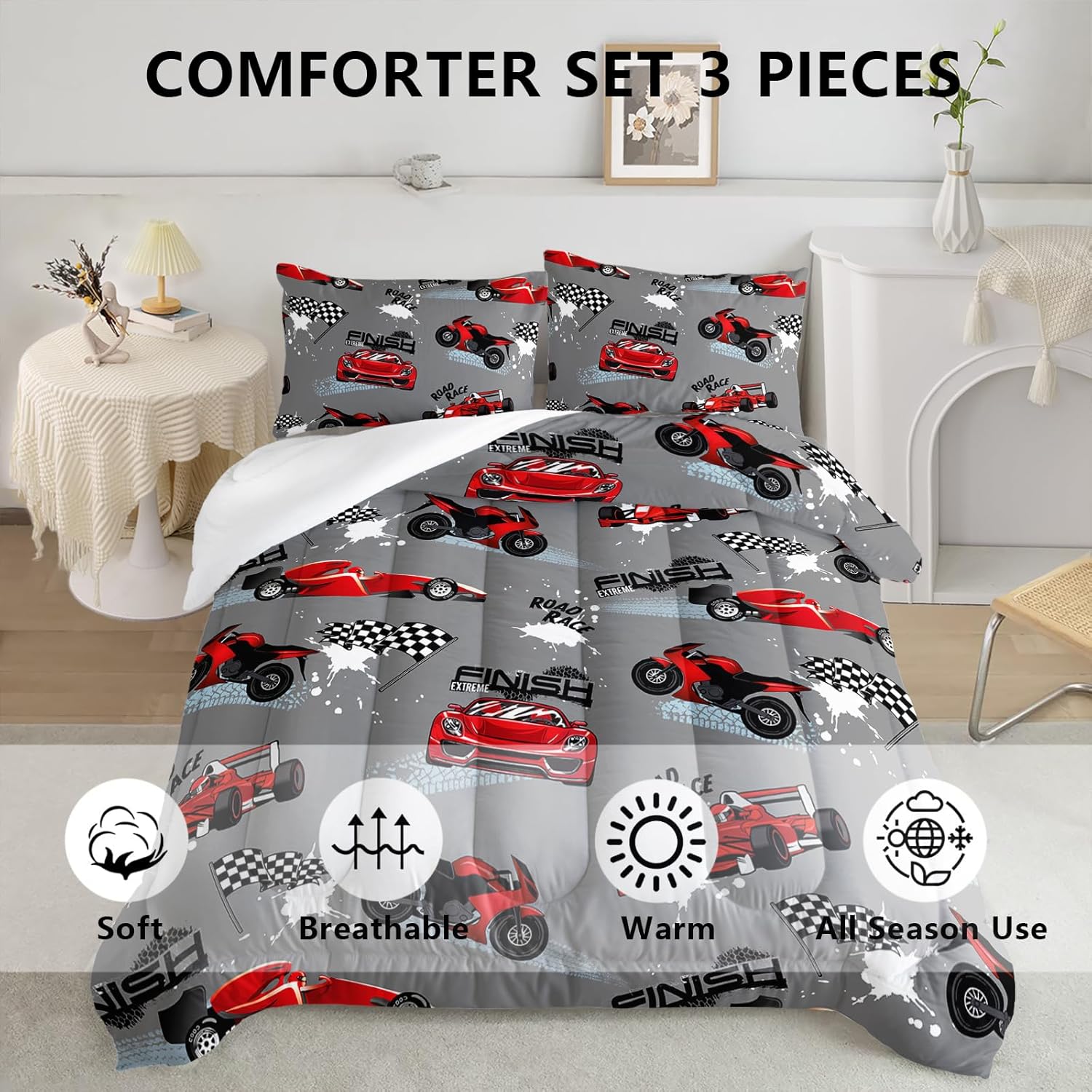 Axolotl Car Racing Comforter Set Queen Size