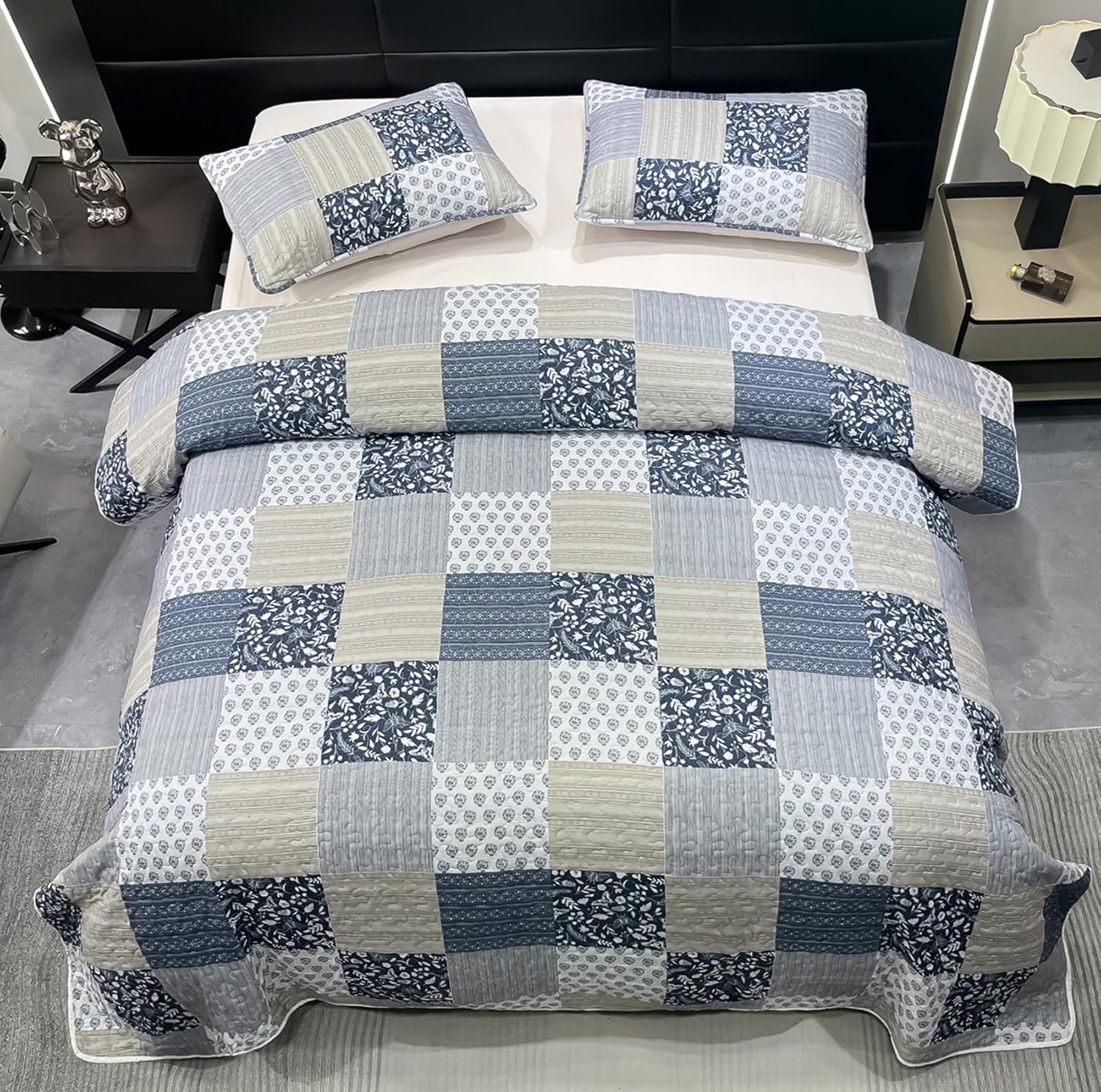 Cozyholy Alaska King Quilt Set 3 Pcs Reversible Patchwork