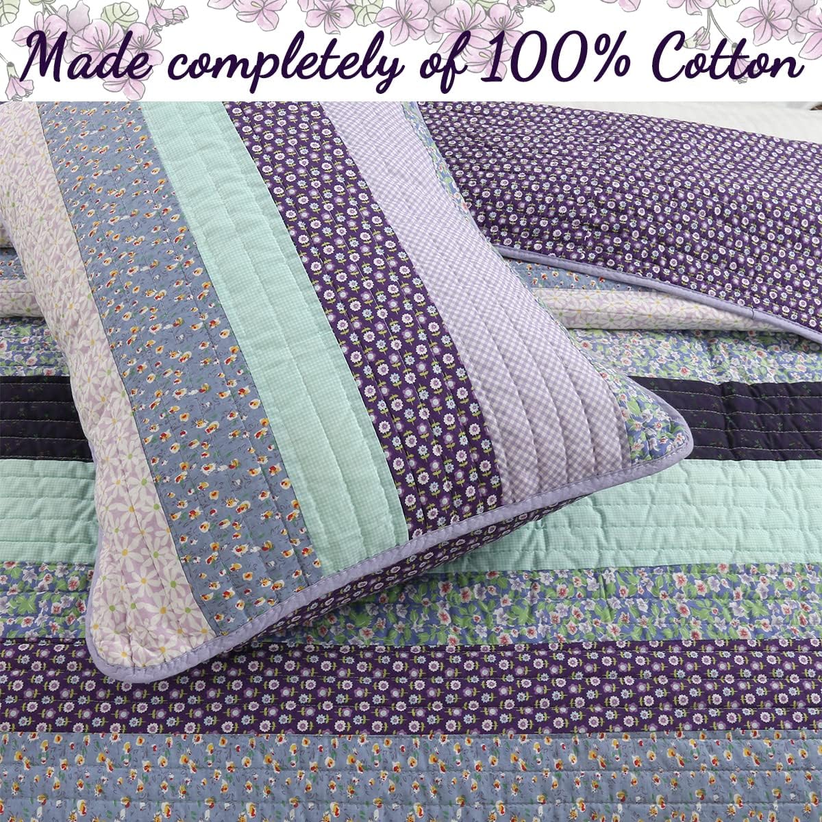 Cozy Line Lilac Stripe Reversible Quilt Bedding Set