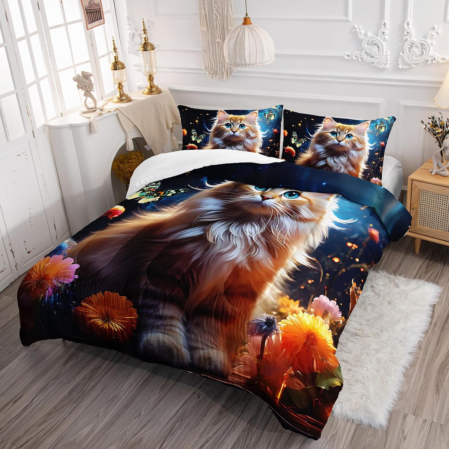 Kawaii Cat Comforter Set Queen Size for Kids