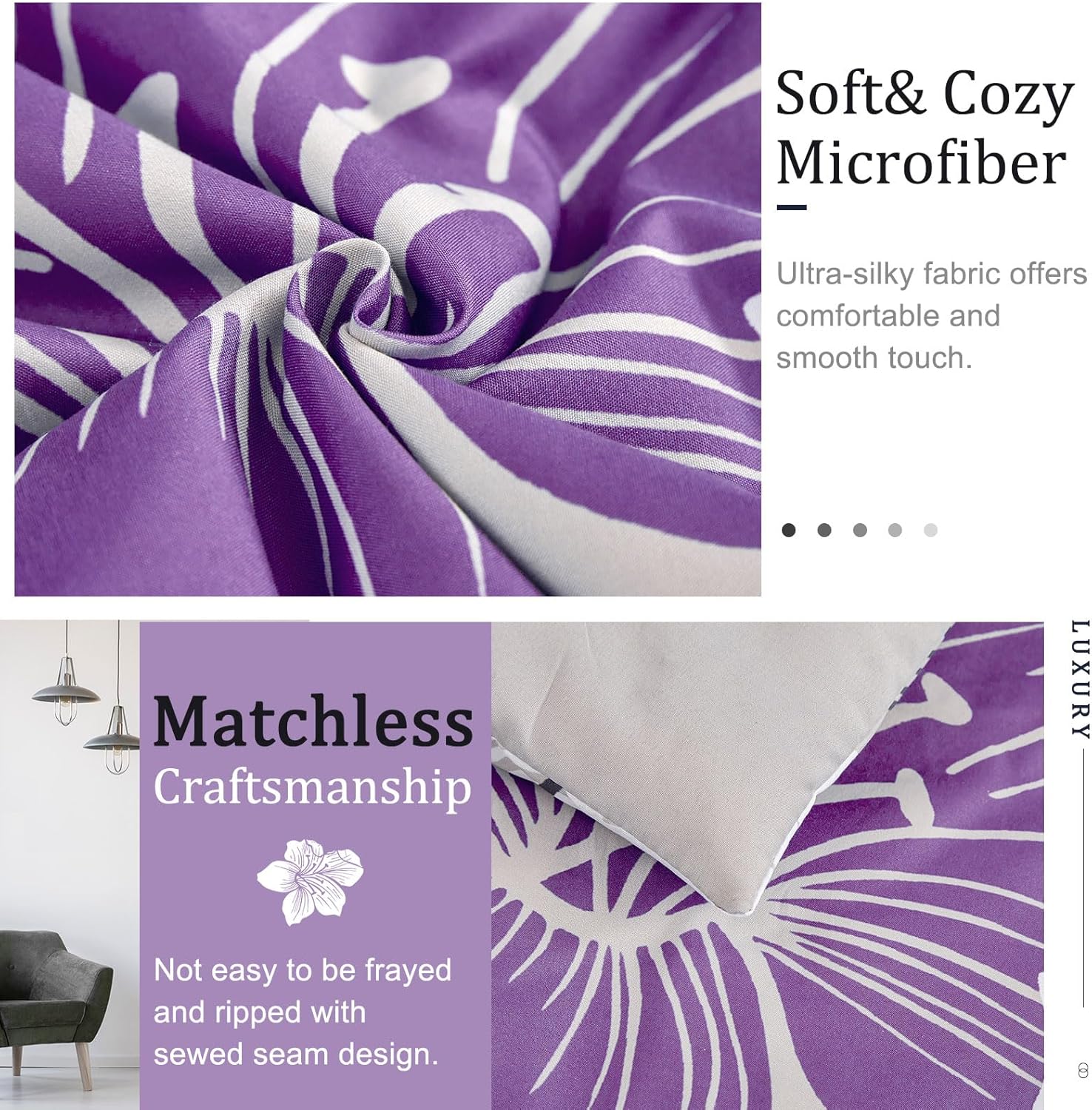 Menghomeus Purple Floral Comforter Set for California King