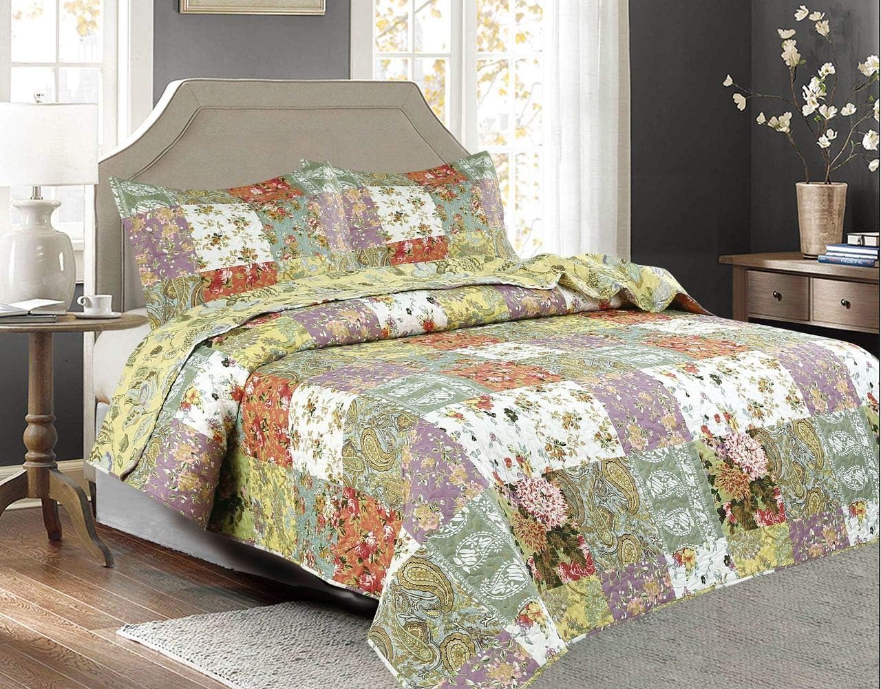 Legacy Decor 3 PCS Paisley Reversible Bedspread Quilt Coverlet Set