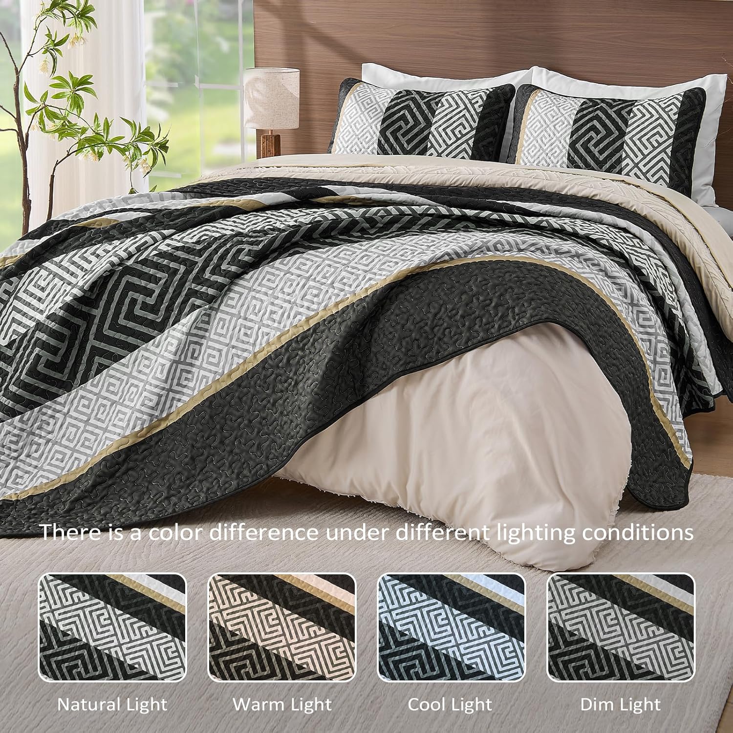 WONGS BEDDING Quilt Set Queen Size Black
