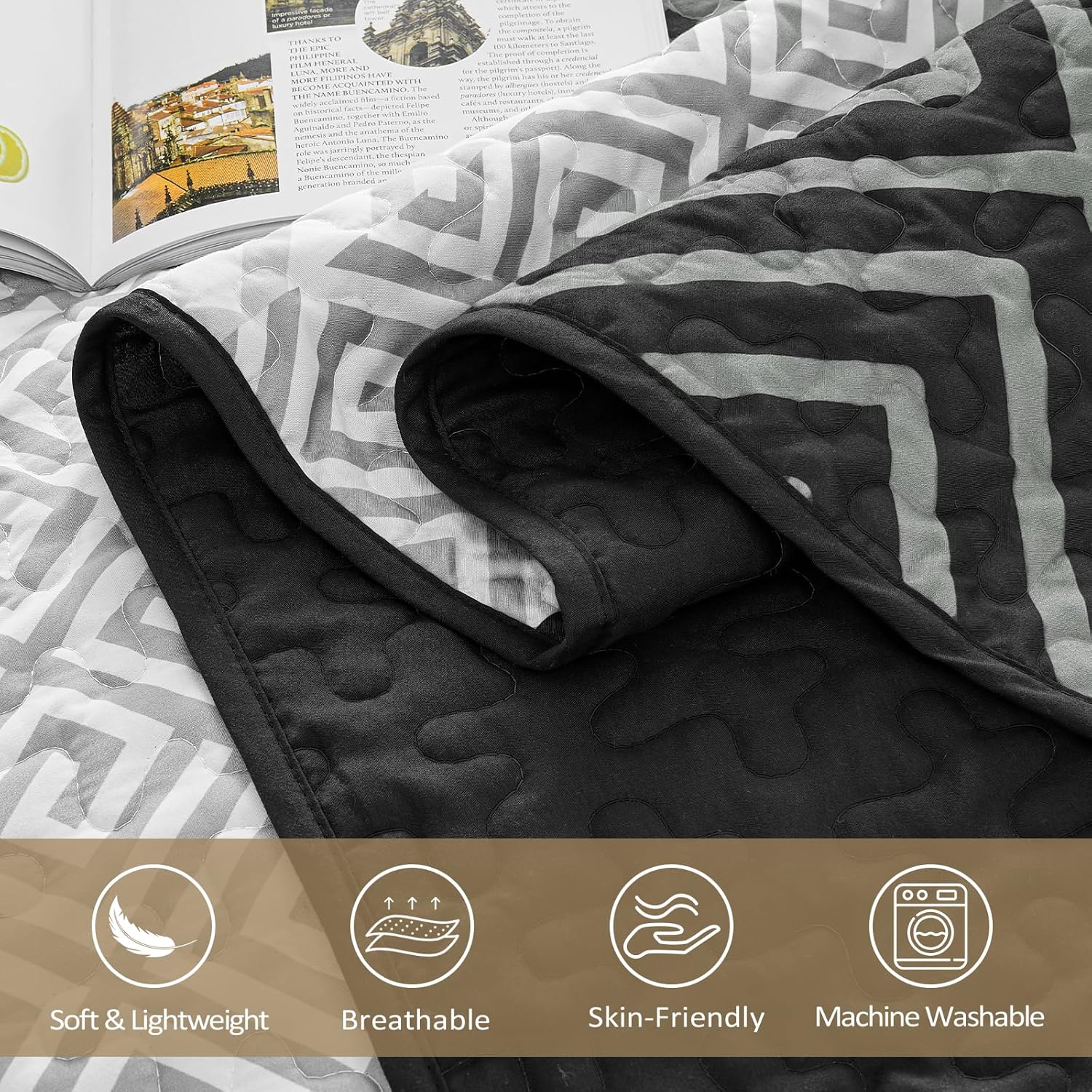 WONGS BEDDING Quilt Set Queen Size Black