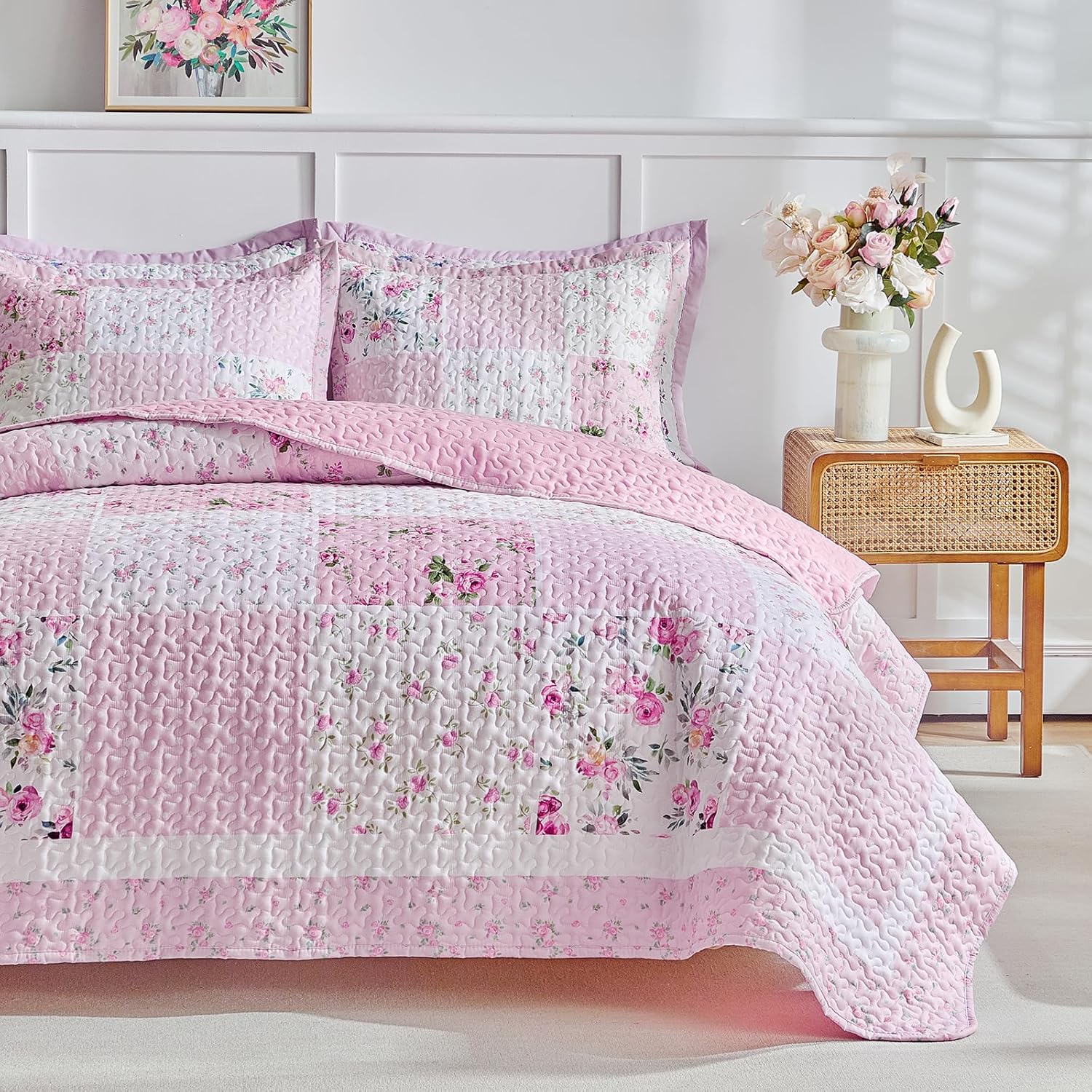 UOZZI Patchwork Quilt Set Queen Size 3 Pieces