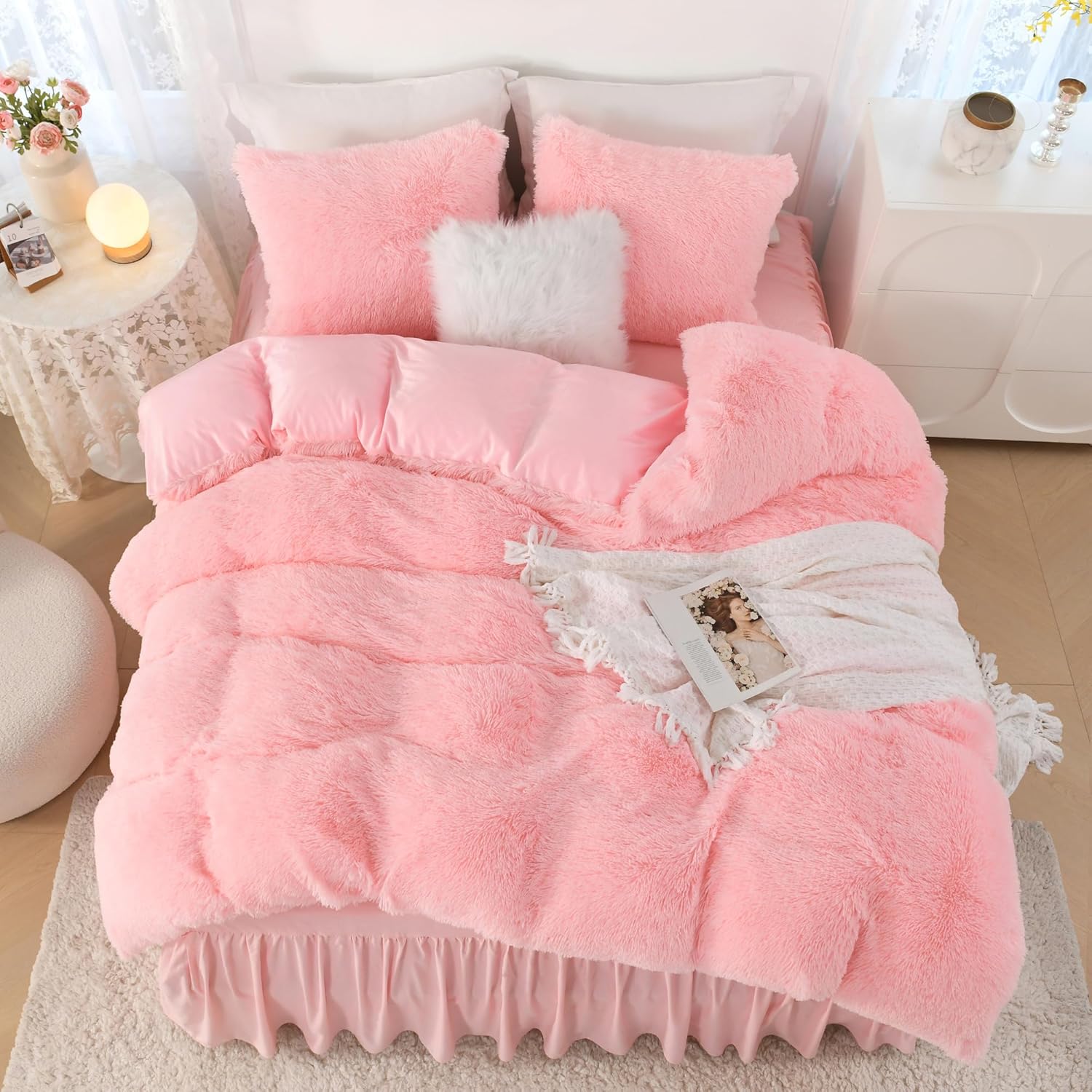 Litanika Pink Fluffy Comforter Queen Set
