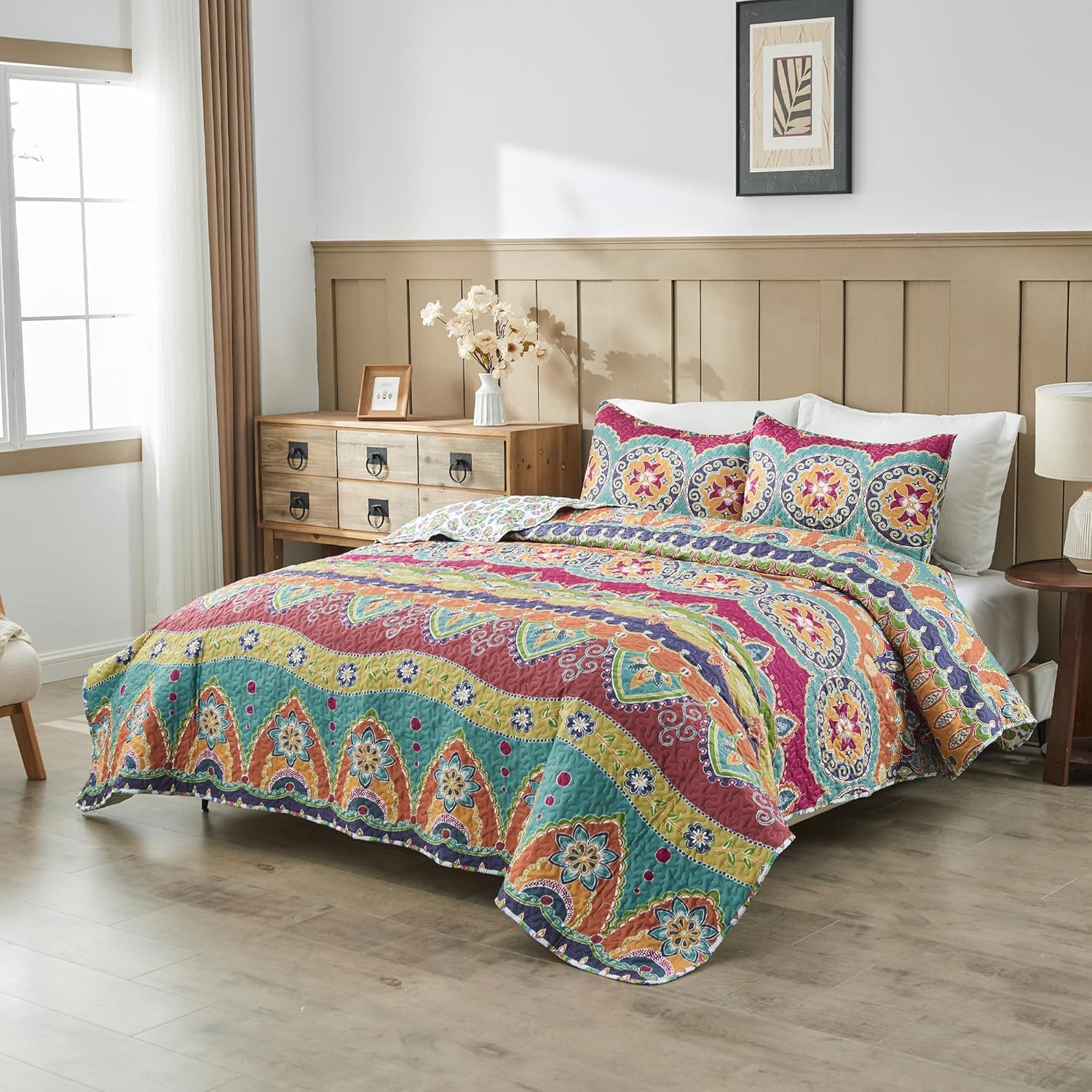Vibrant Boho Reversible King Size Quilt Set